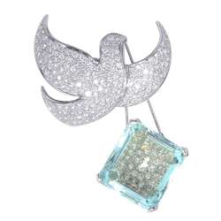 Aquamarine Brooch Diamond 2.89ct 26.460ct K18WG