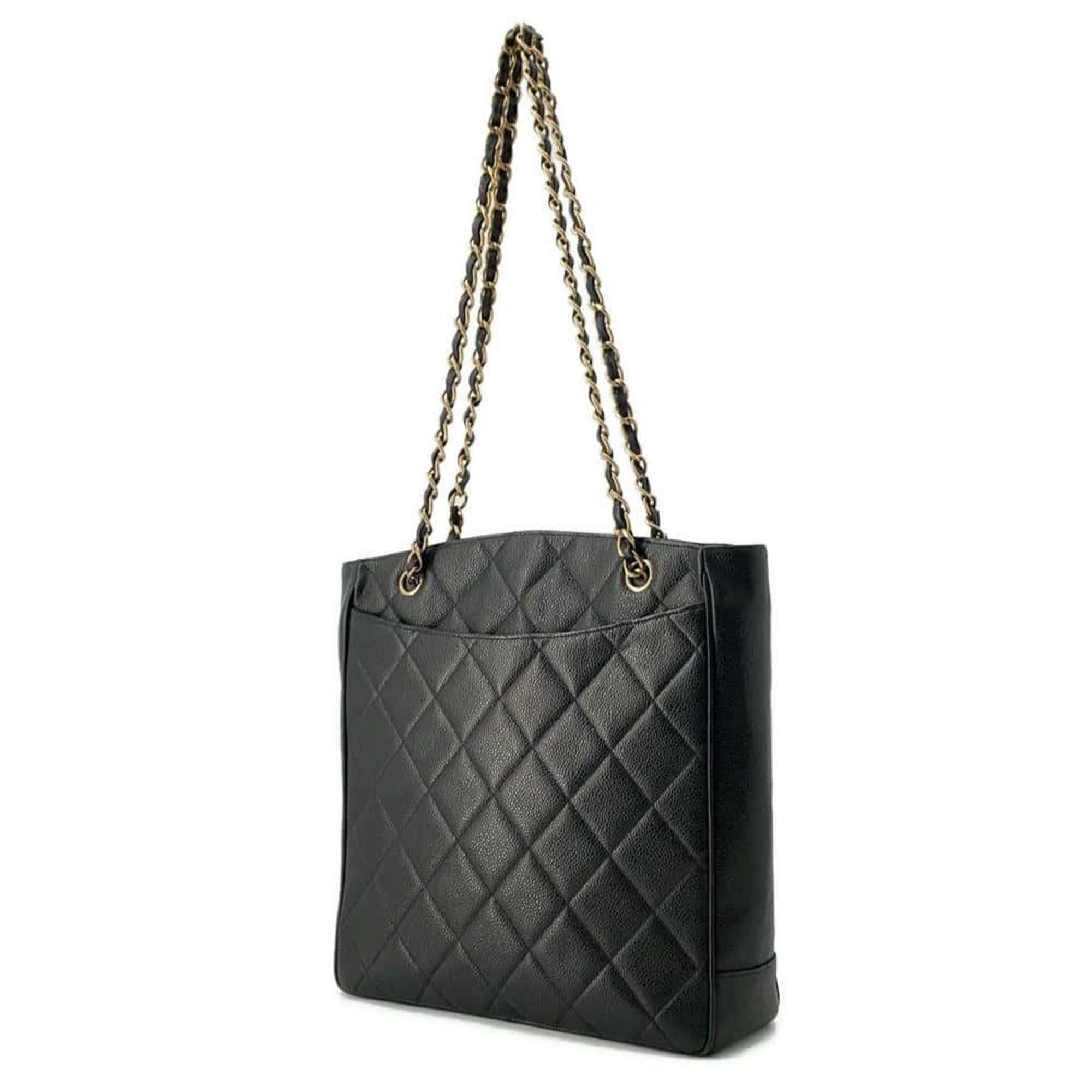 Chanel Chain Shoulder Bag Matelasse Coco Mark Caviar Skin CHANEL Tote Black