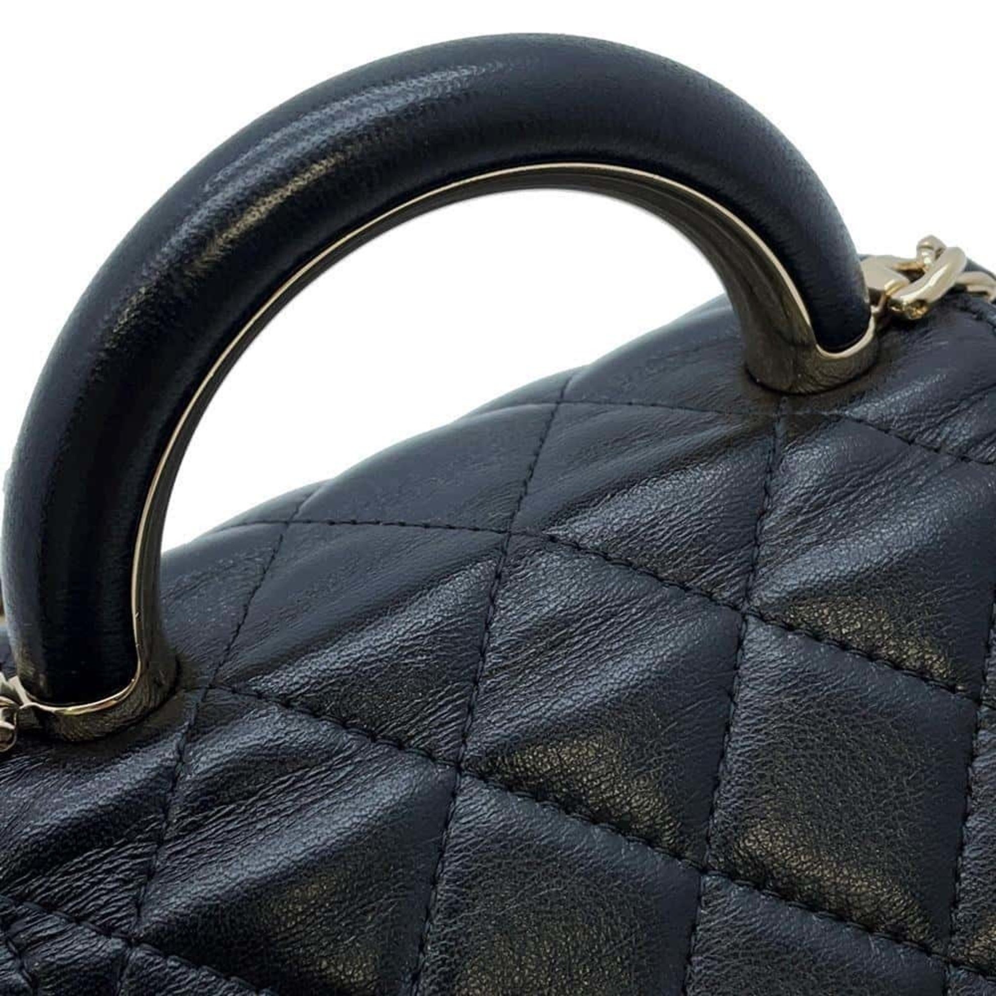 Chanel Chain Shoulder Bag Coco Mark Matelasse Lambskin CHANEL Black