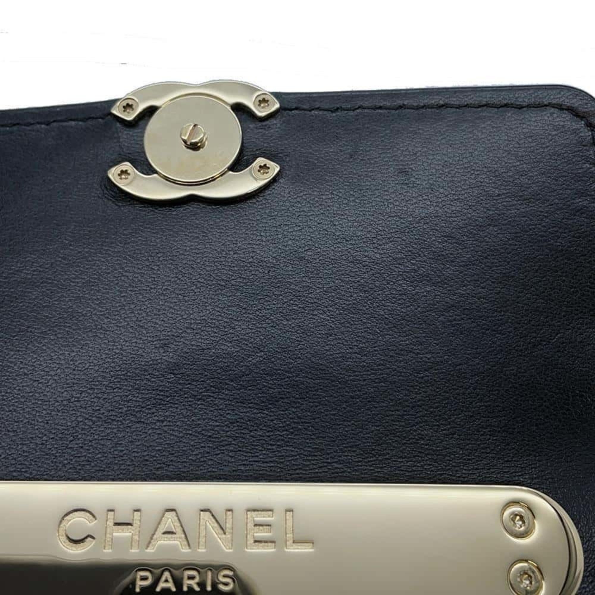 Chanel Chain Shoulder Bag Coco Mark Matelasse Lambskin CHANEL Black