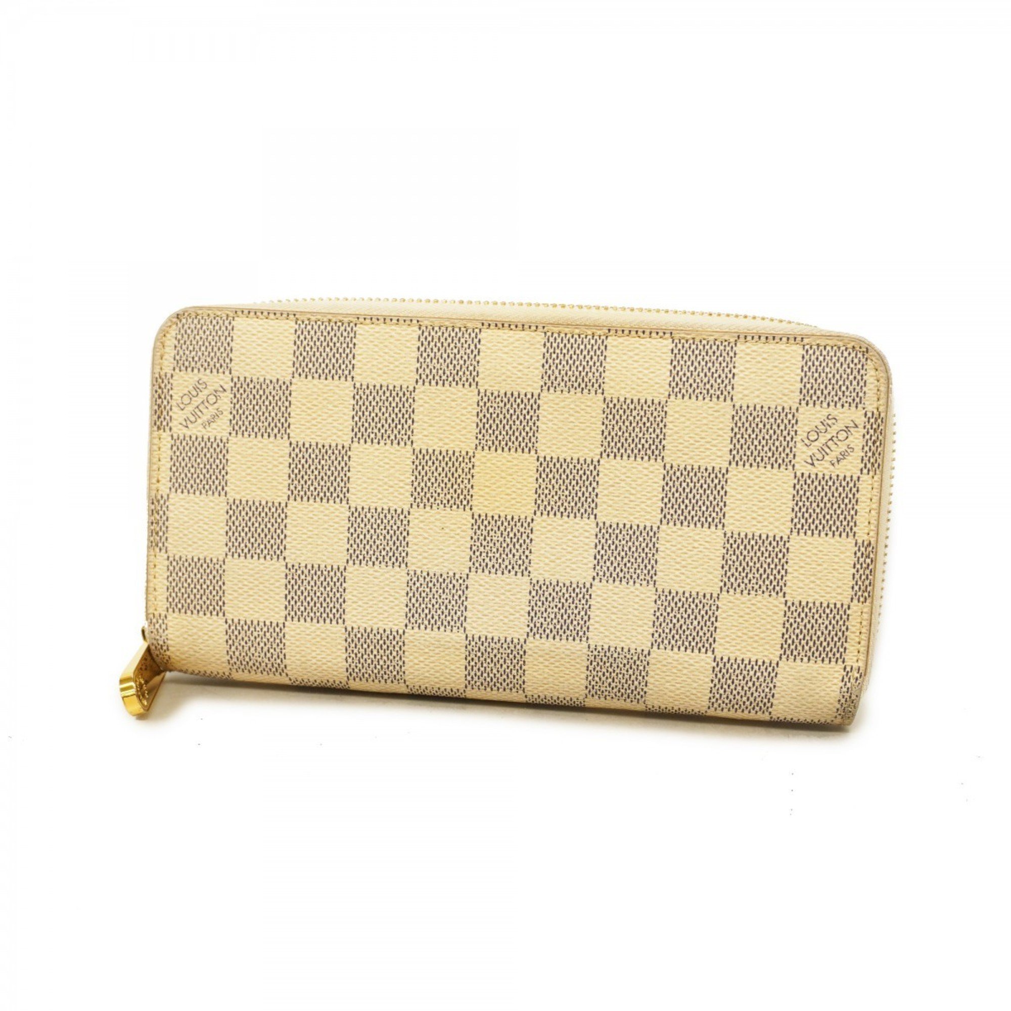 Louis Vuitton Long Wallet Damier Azur Zippy N41660 White Men's Women's