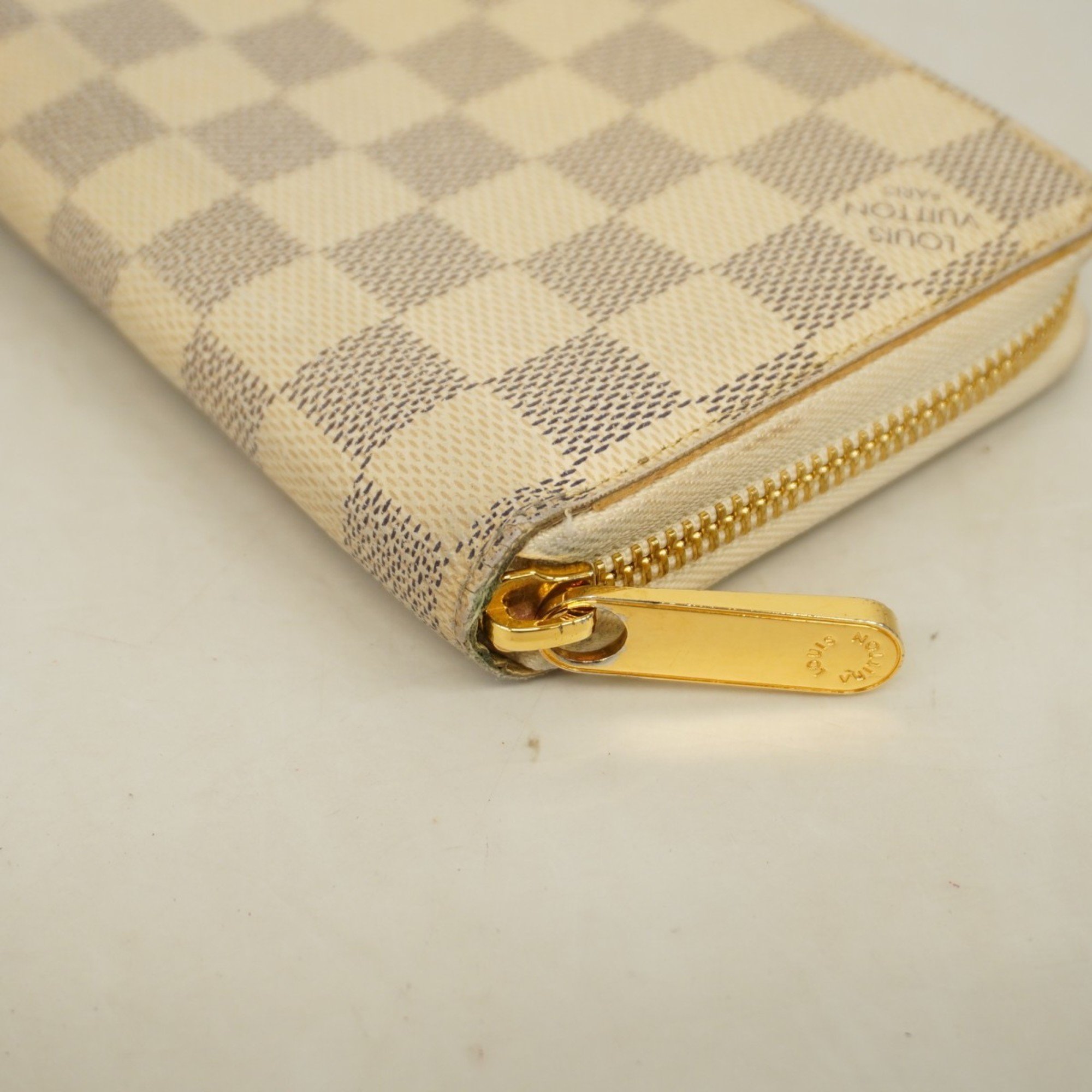 Louis Vuitton Long Wallet Damier Azur Zippy N41660 White Men's Women's