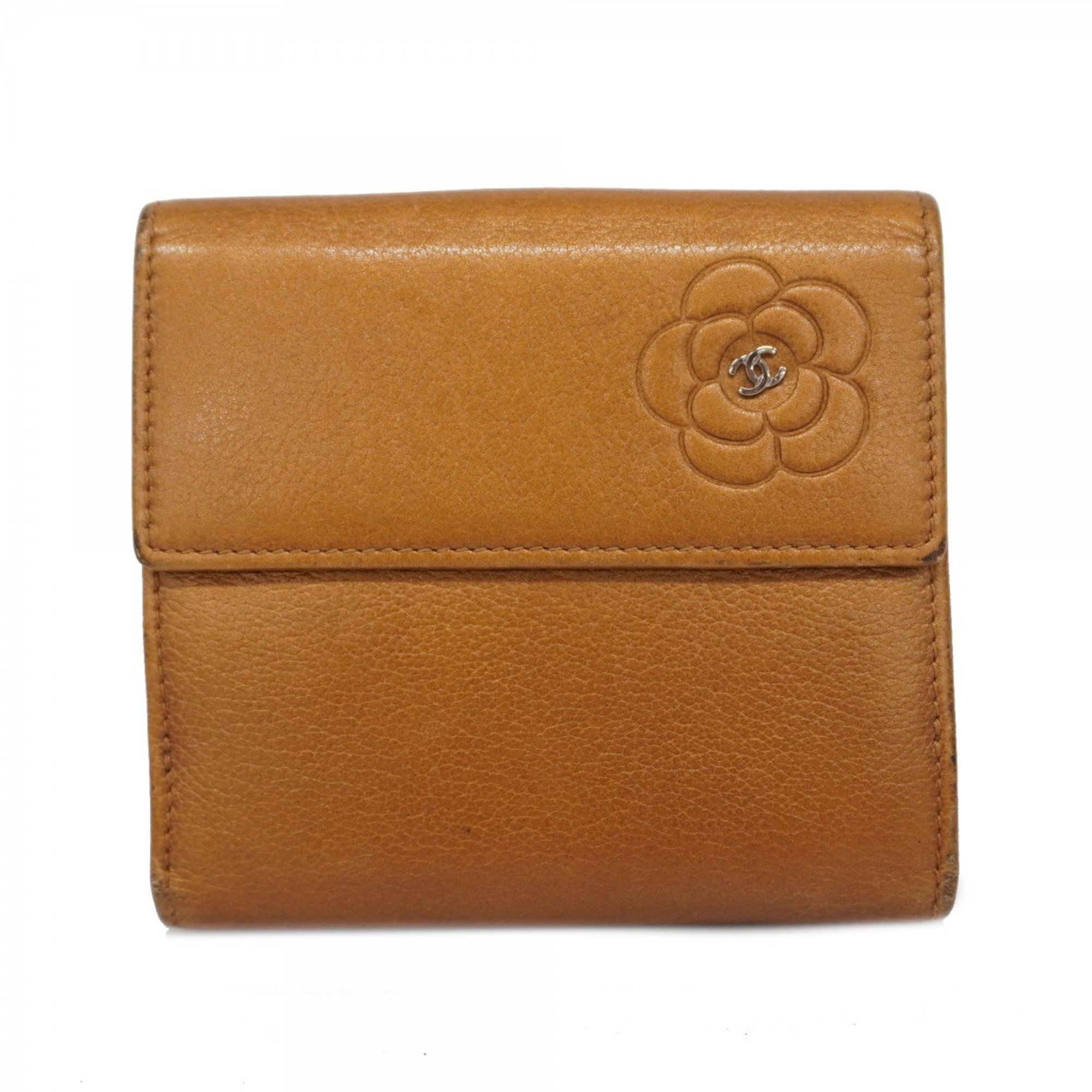 chanel wallet camellia leather brown ladies