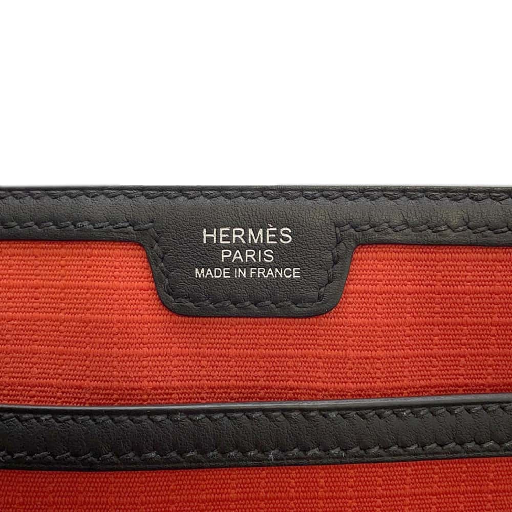 Hermes Slicked Back Capucines Black Swift Toile Bivouac B Stamp Men's