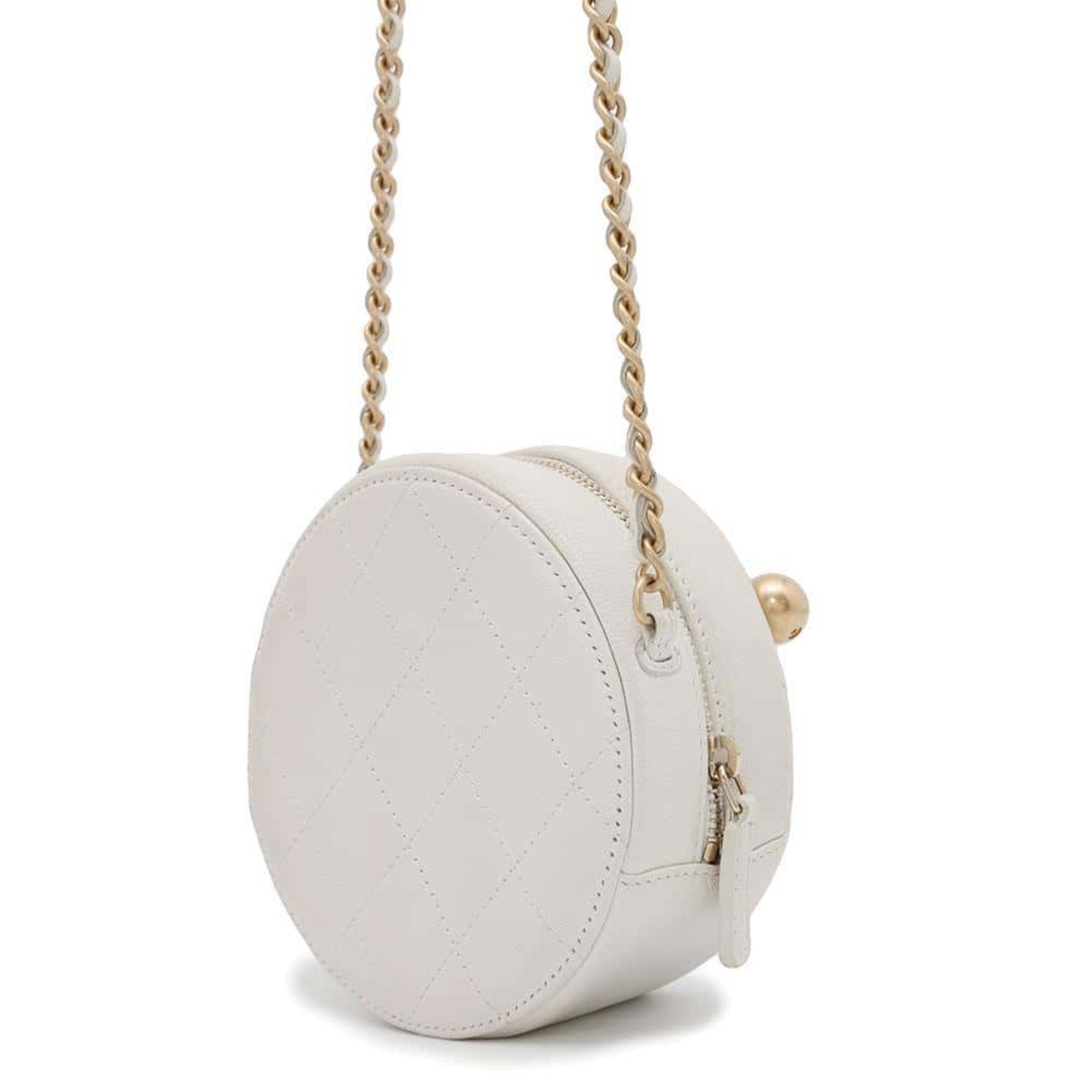 Chanel Chain Shoulder Bag Coco Mark Matelasse Round Lambskin AP0999 CHANEL White