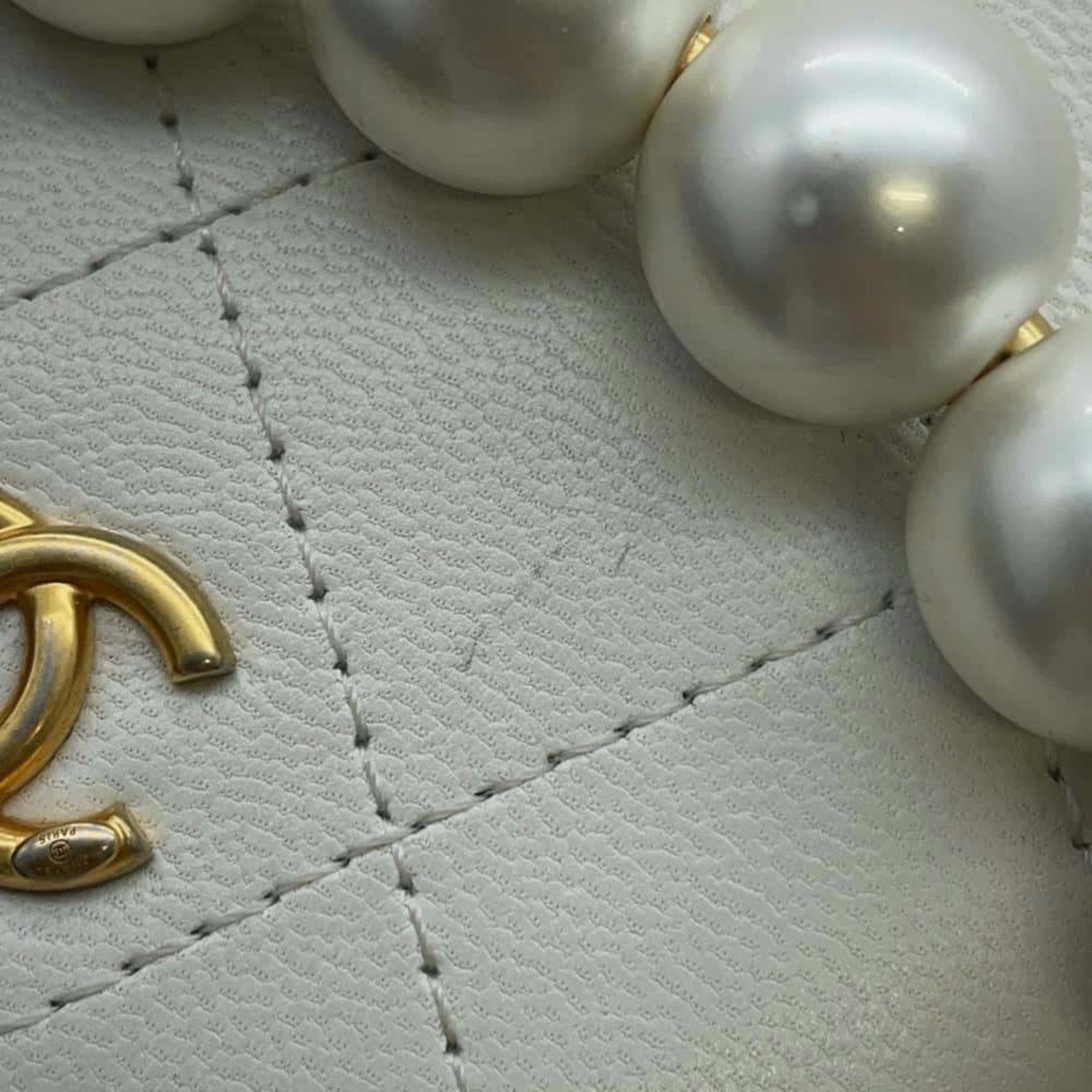 Chanel Chain Shoulder Bag Coco Mark Matelasse Round Lambskin AP0999 CHANEL White