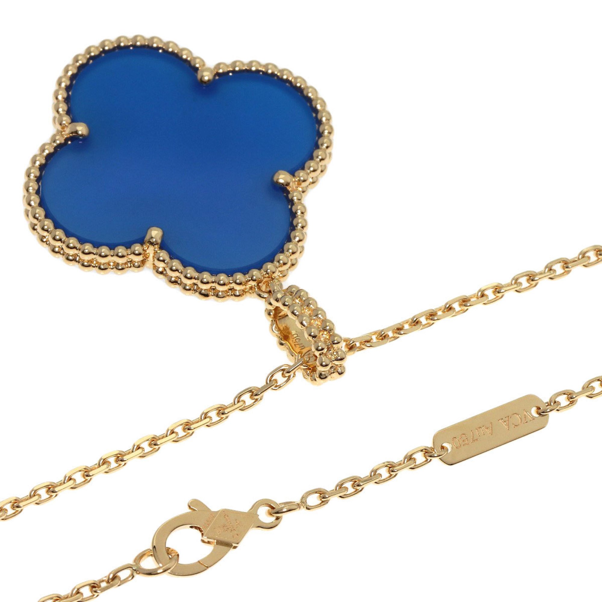 Van Cleef & Arpels Magic Alhambra Blue Agate Necklace K18 Yellow Gold Women's