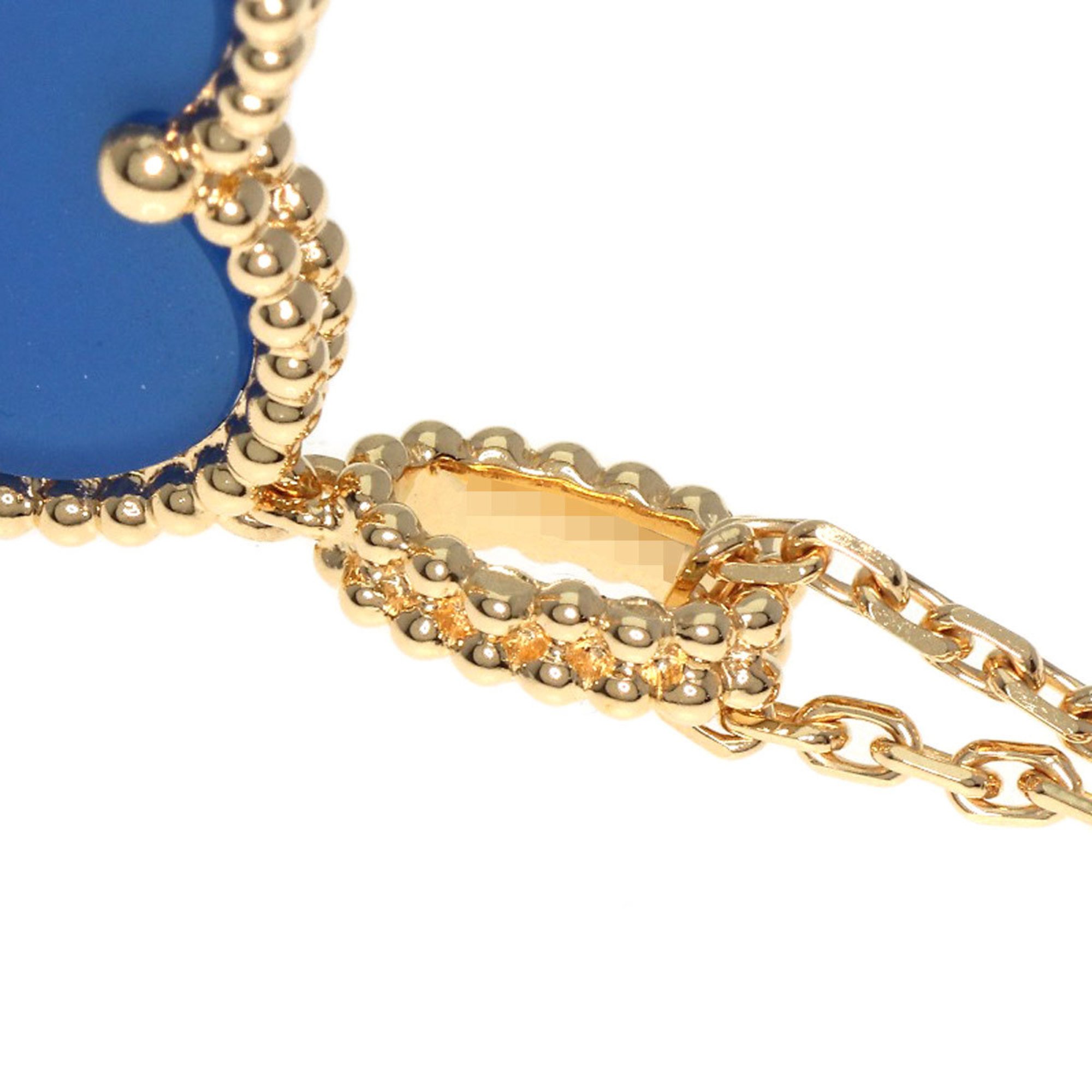 Van Cleef & Arpels Magic Alhambra Blue Agate Necklace K18 Yellow Gold Women's