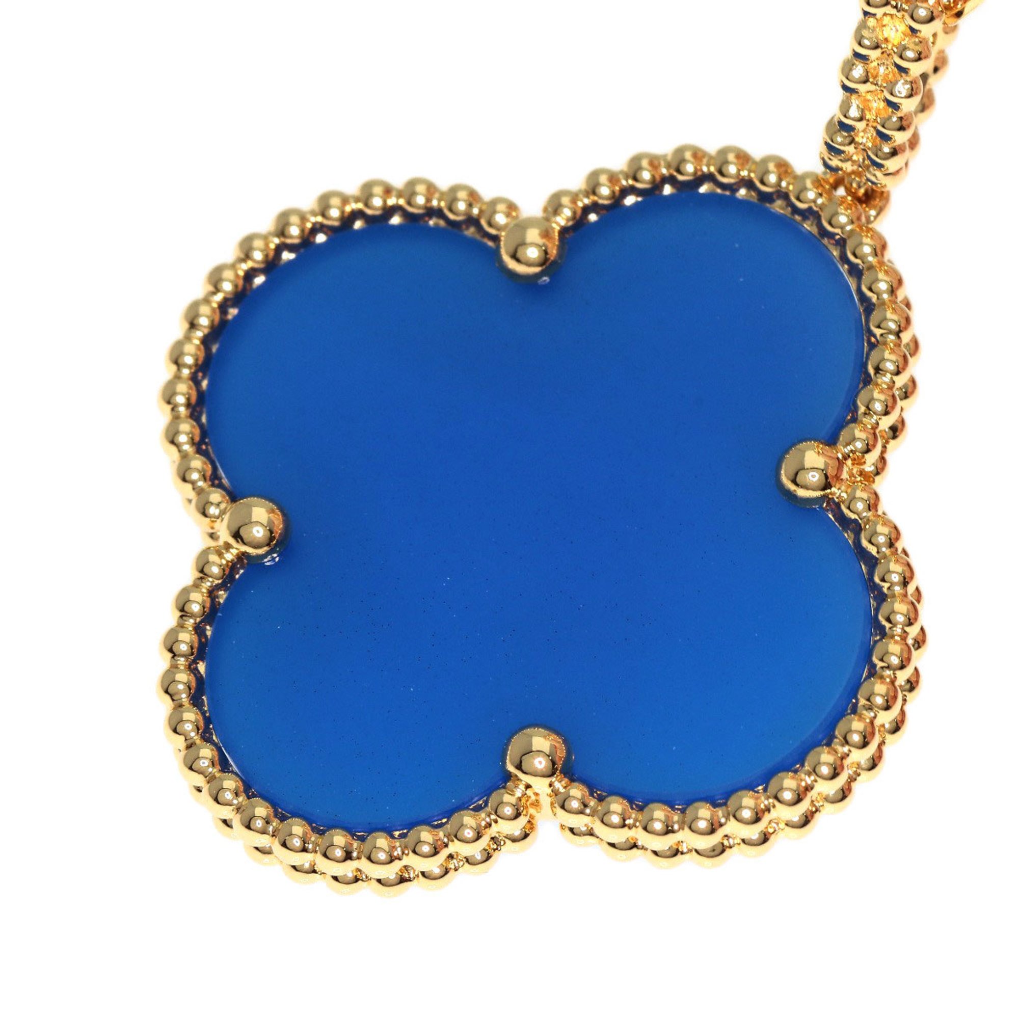 Van Cleef & Arpels Magic Alhambra Blue Agate Necklace K18 Yellow Gold Women's