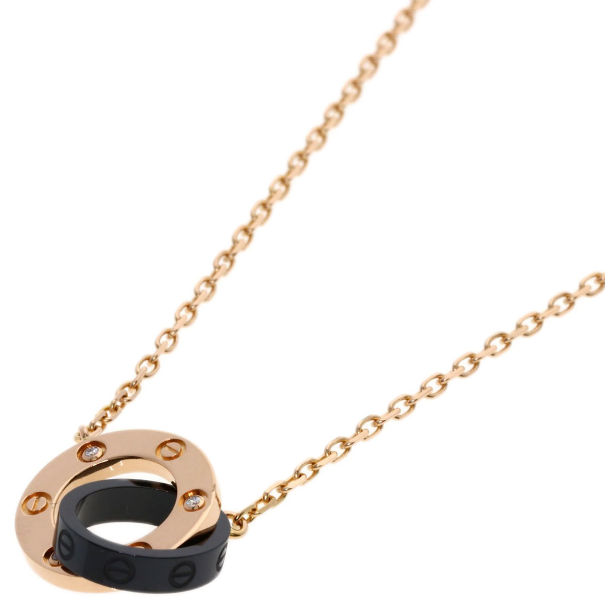 Cartier Love Circle 3P Diamond Ceramic Necklace K18 Pink Gold Women's CARTIER