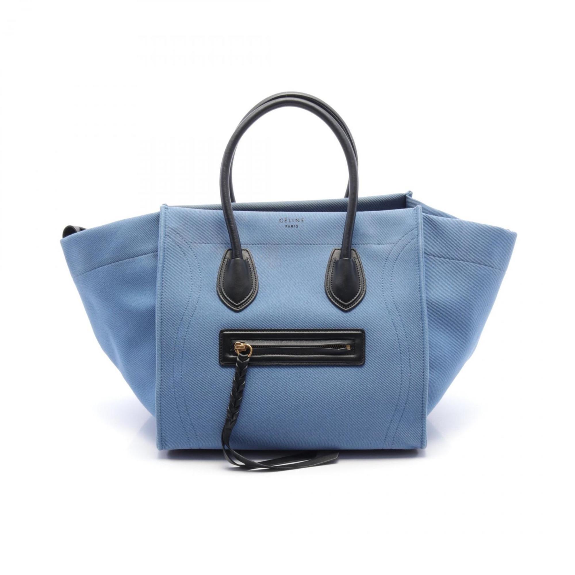 CELINE Luggage Phantom Tote Bag Canvas Leather Women's Blue Black 169953