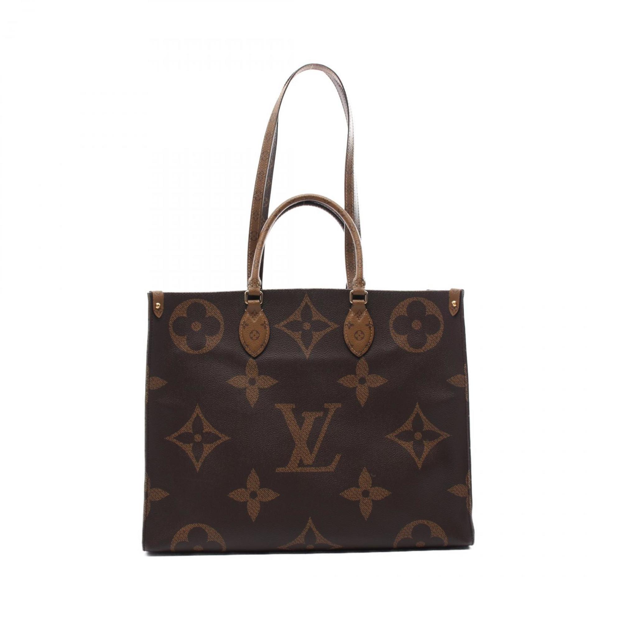 LOUIS VUITTON On the Go GM Tote Bag, Coated Canvas, Monogram Giant Reverse, Women's, Brown, Beige, M44576