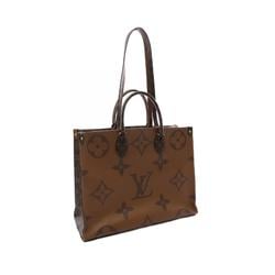 LOUIS VUITTON On the Go GM Tote Bag, Coated Canvas, Monogram Giant Reverse, Women's, Brown, Beige, M44576