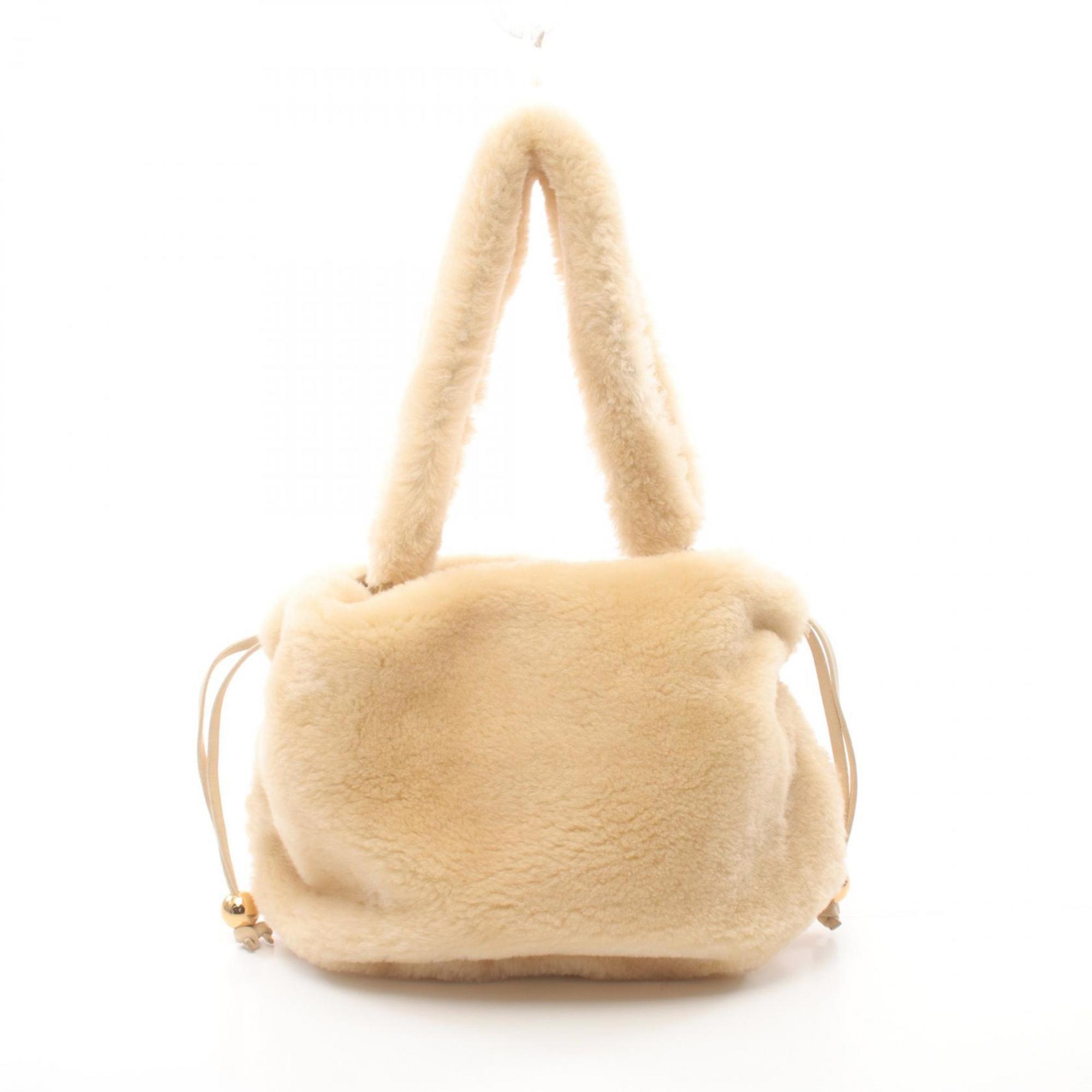 BOTTEGA VENETA Valve Handbag Bag Lamb Shearling Women's Beige 680696