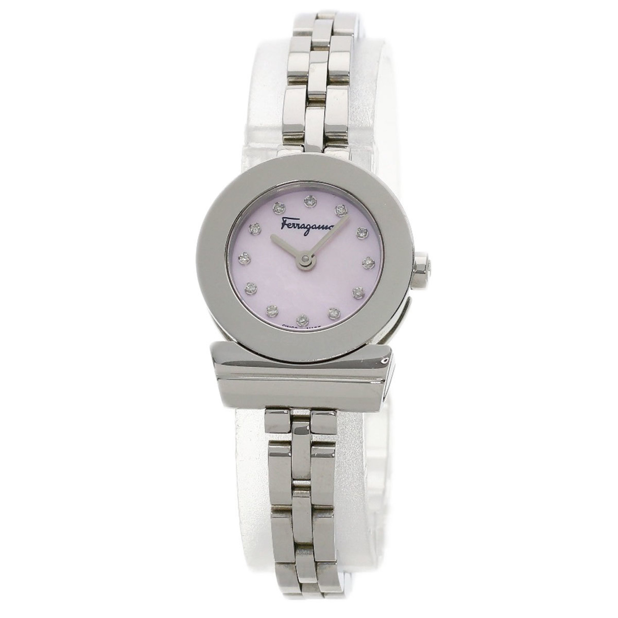 Salvatore Ferragamo Gancini 12P Diamond Watch Stainless Steel SS Ladies