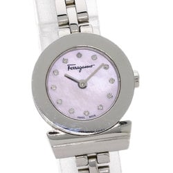 Salvatore Ferragamo Gancini 12P Diamond Watch Stainless Steel SS Ladies