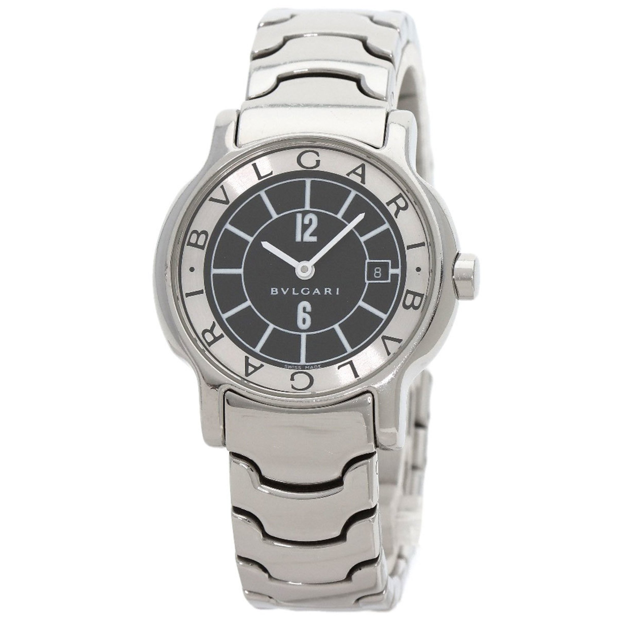 BVLGARI ST29S Solotempo Black Watch Stainless Steel SS Ladies