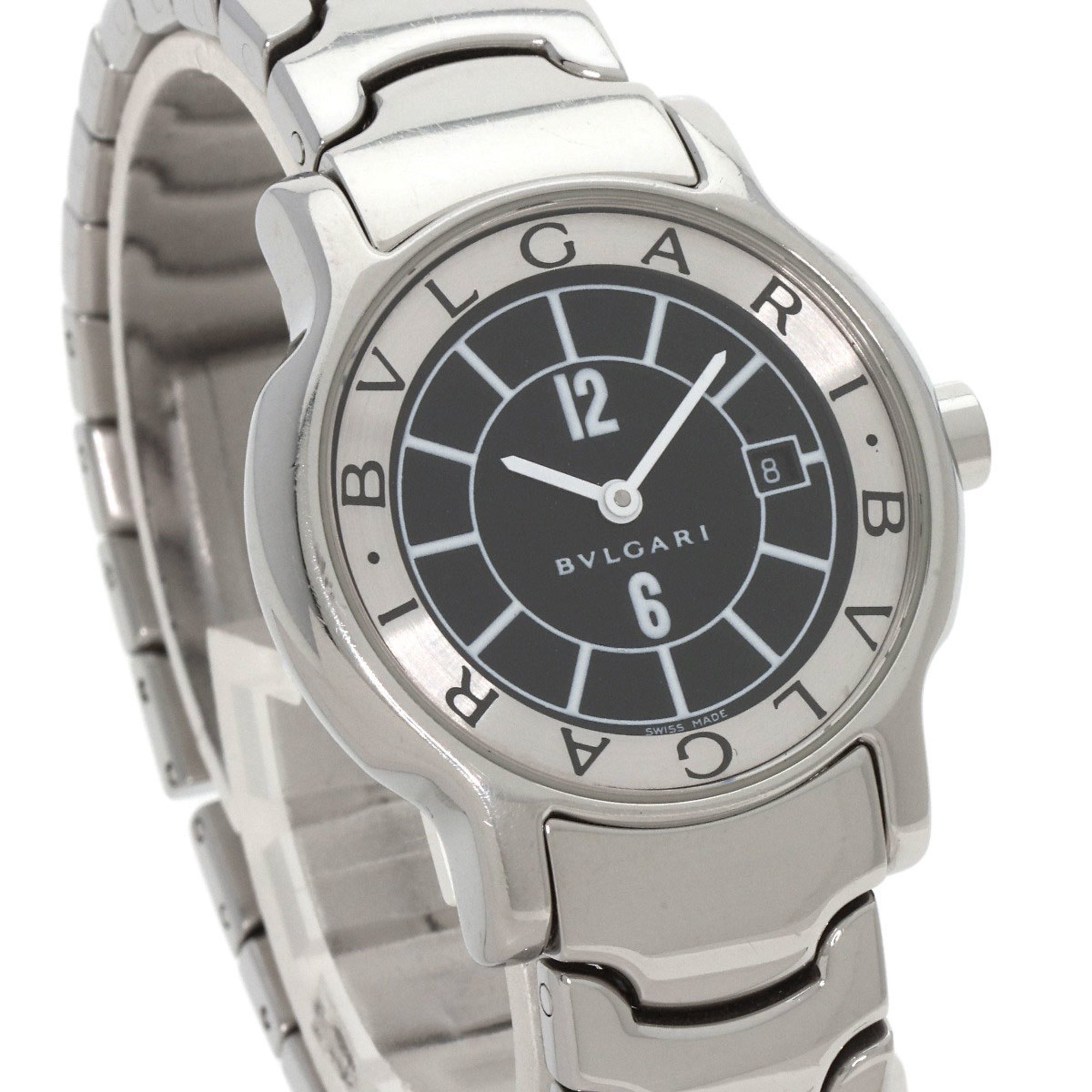 BVLGARI ST29S Solotempo Black Watch Stainless Steel SS Ladies