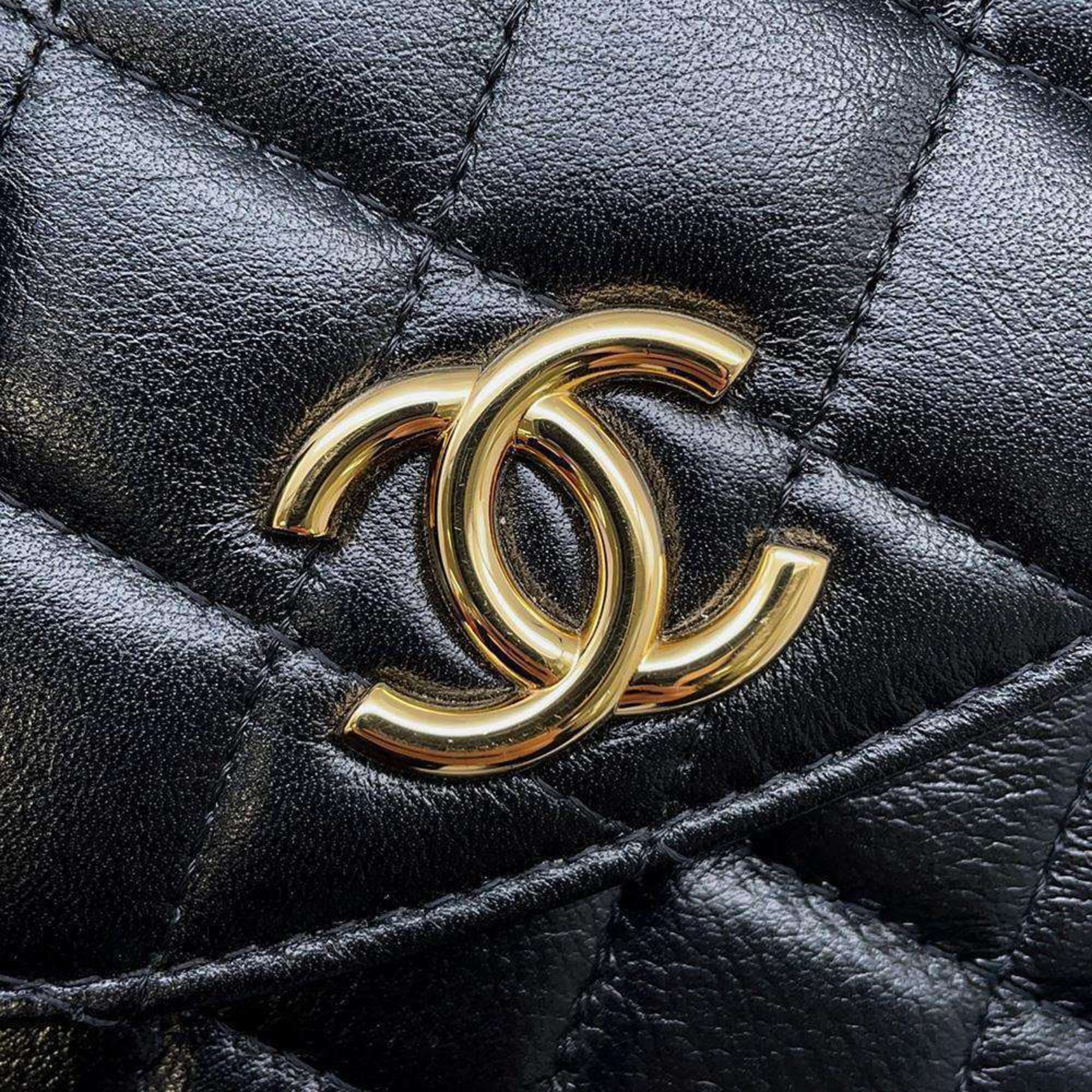 Chanel Chain Shoulder Bag Coco Mark Matelasse Clutch Lambskin AP3378 CHANEL Black