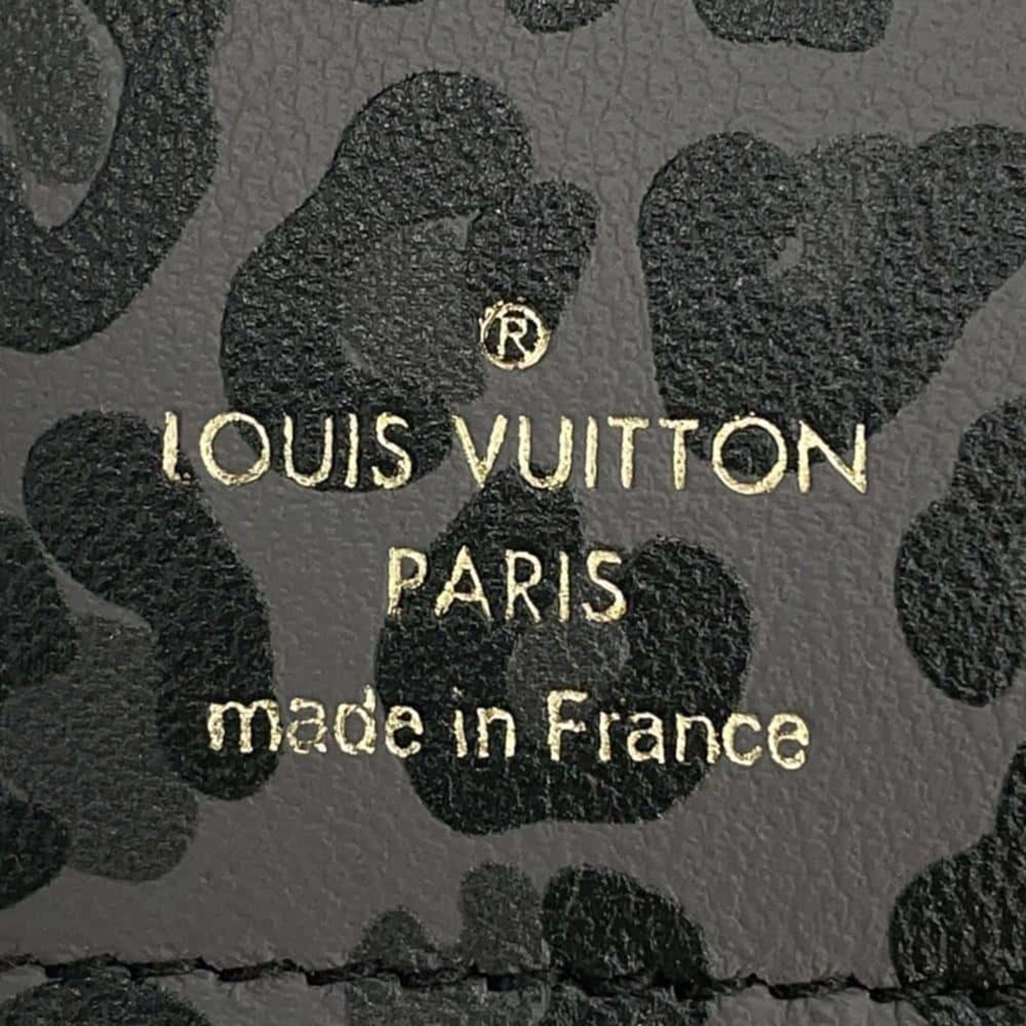 Louis Vuitton Tri-fold Wallet Taurillon Leather Leopard Portefeuille Capucines Compact M80795 Black