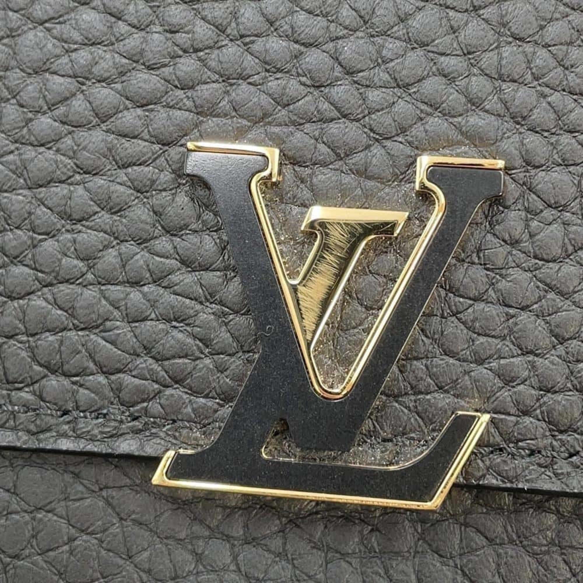 Louis Vuitton Tri-fold Wallet Taurillon Leather Leopard Portefeuille Capucines Compact M80795 Black