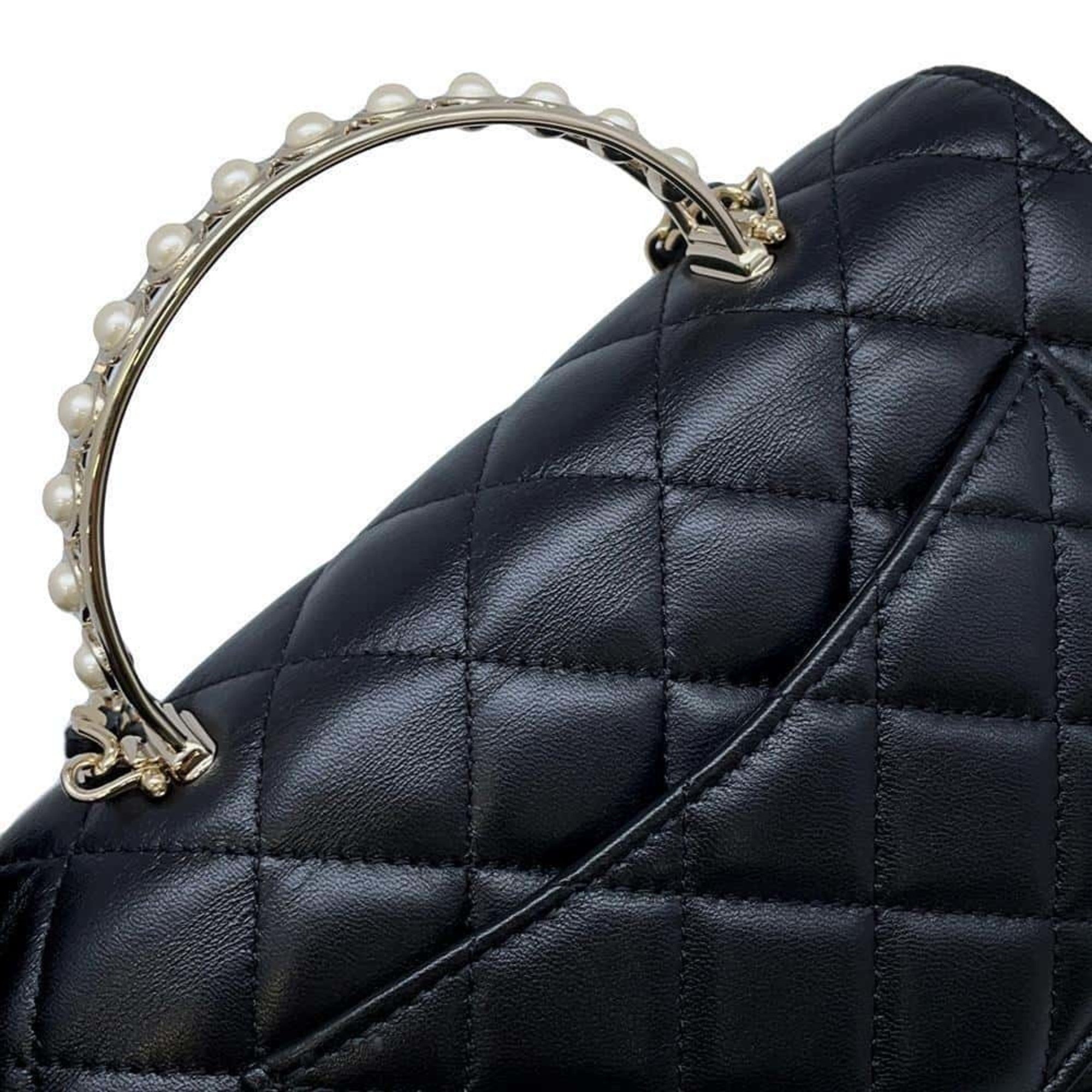 Chanel Chain Wallet Matelasse Coco Mark Costume Pearl Lambskin AP3952 CHANEL Black