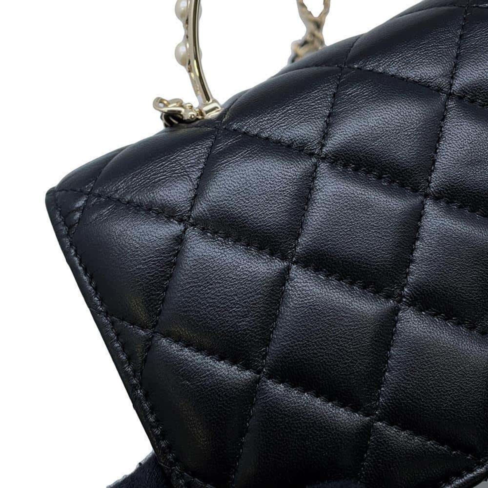 Chanel Chain Wallet Matelasse Coco Mark Costume Pearl Lambskin AP3952 CHANEL Black