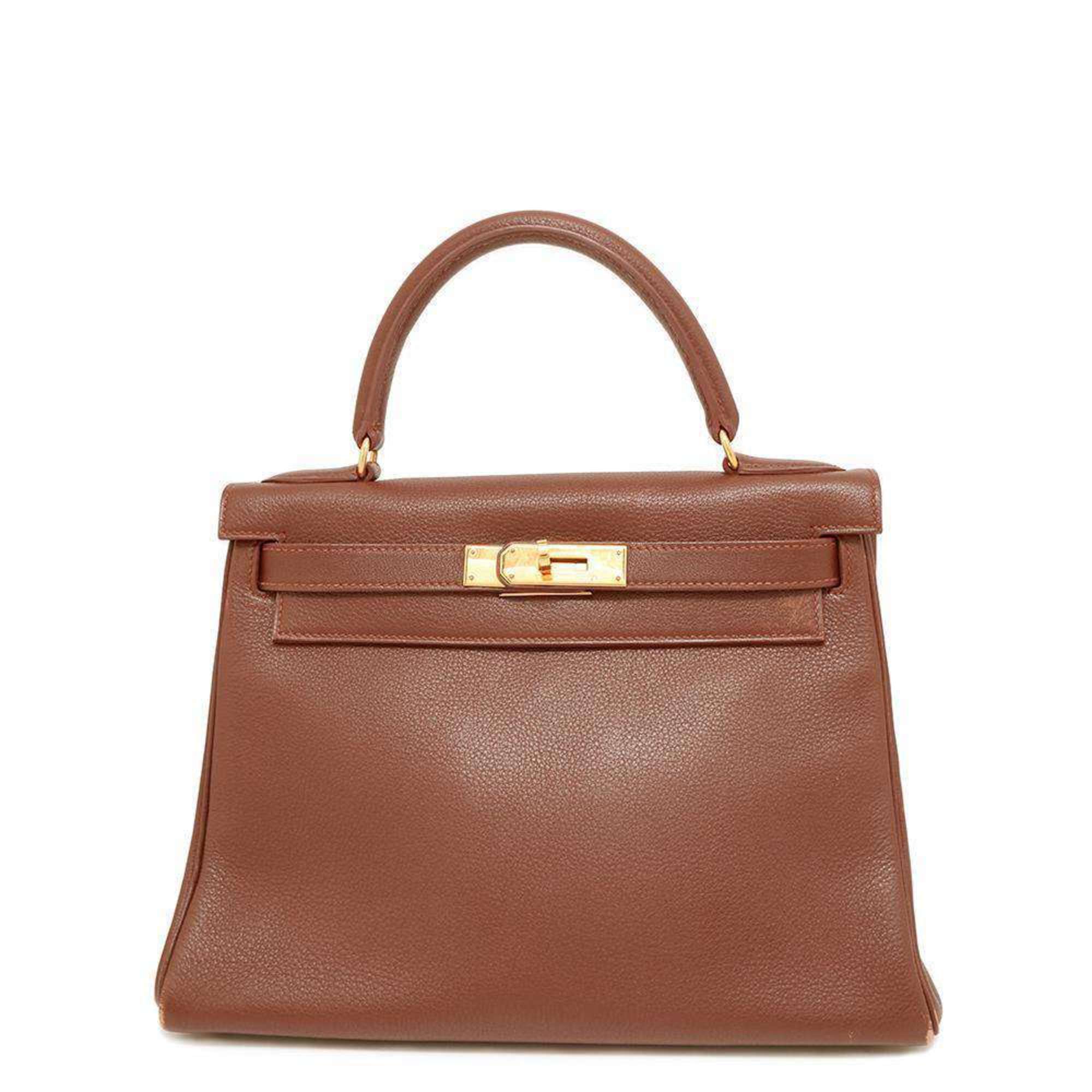 Hermes handbag Kelly 28, in-stitched, Noisette, Togo, A stamp, 2-way shoulder bag