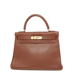 Hermes handbag Kelly 28, in-stitched, Noisette, Togo, A stamp, 2-way shoulder bag