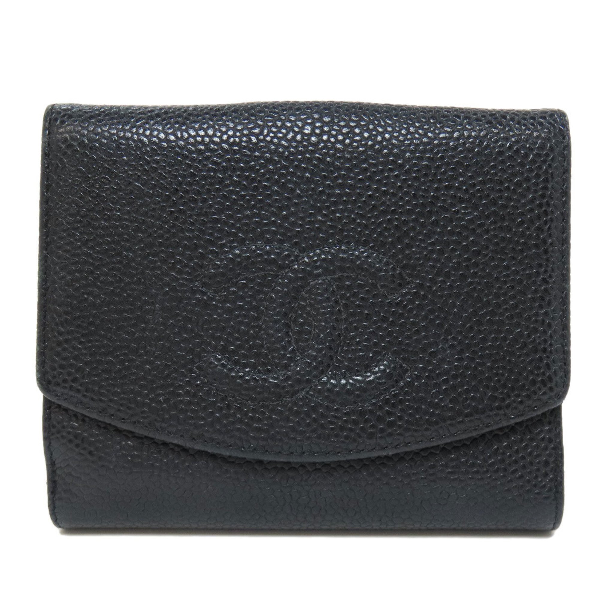 CHANEL COCO MARK W BI-FOLD WALLET CAVIAR SKIN WOMEN'S