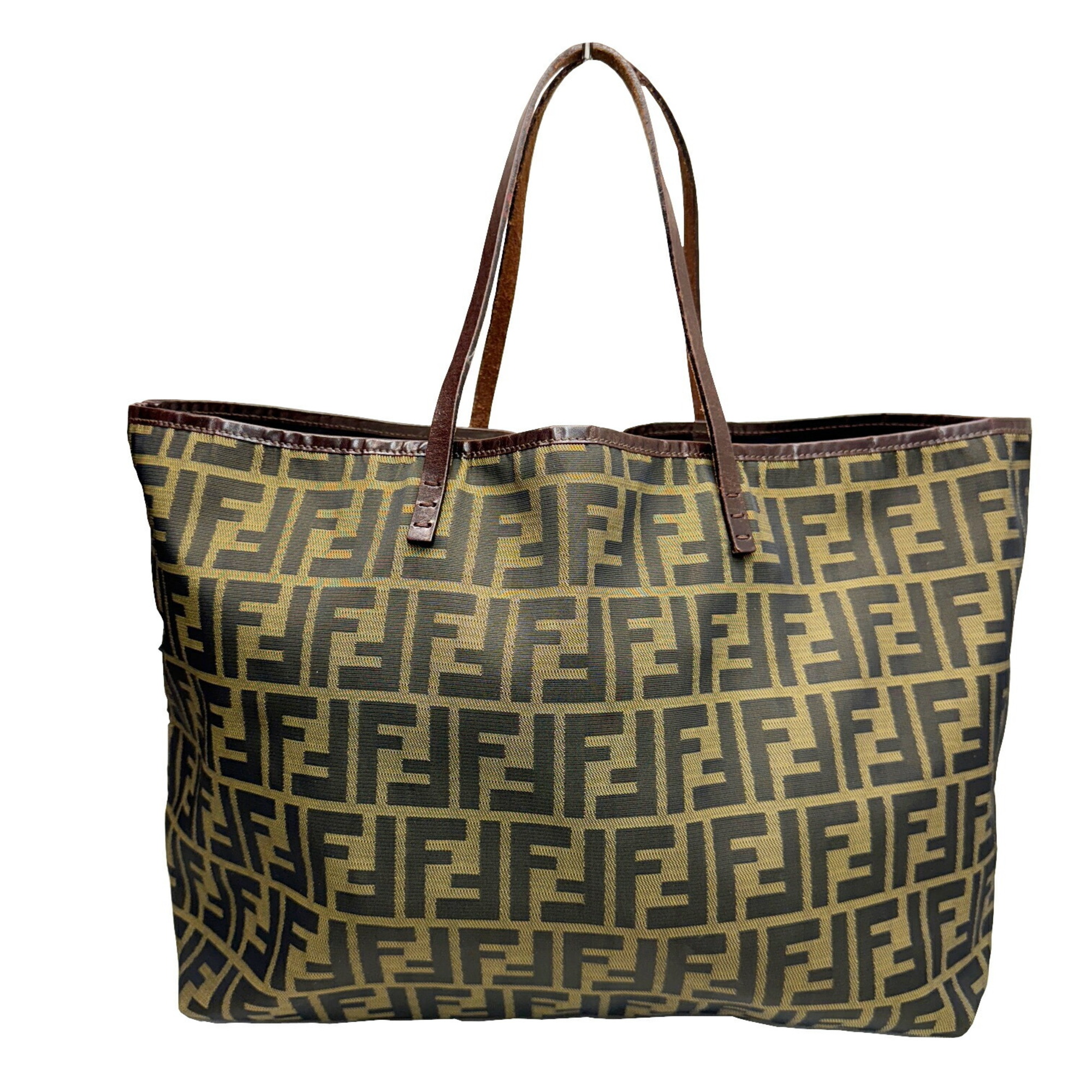 FENDI Zucca pattern tote bag shoulder canvas leather brown ladies