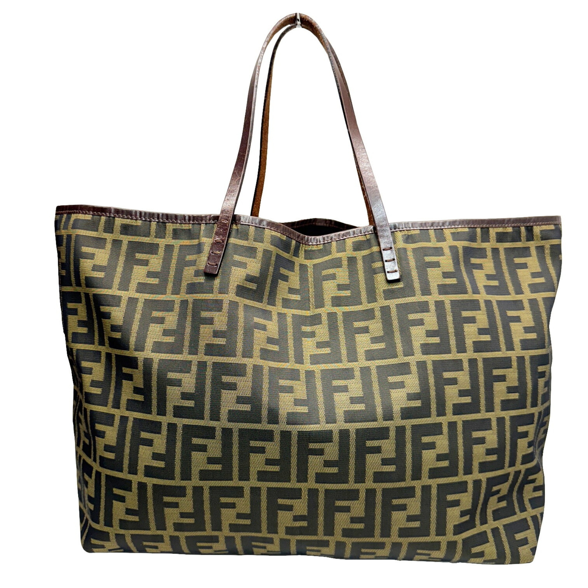 FENDI Zucca pattern tote bag shoulder canvas leather brown ladies