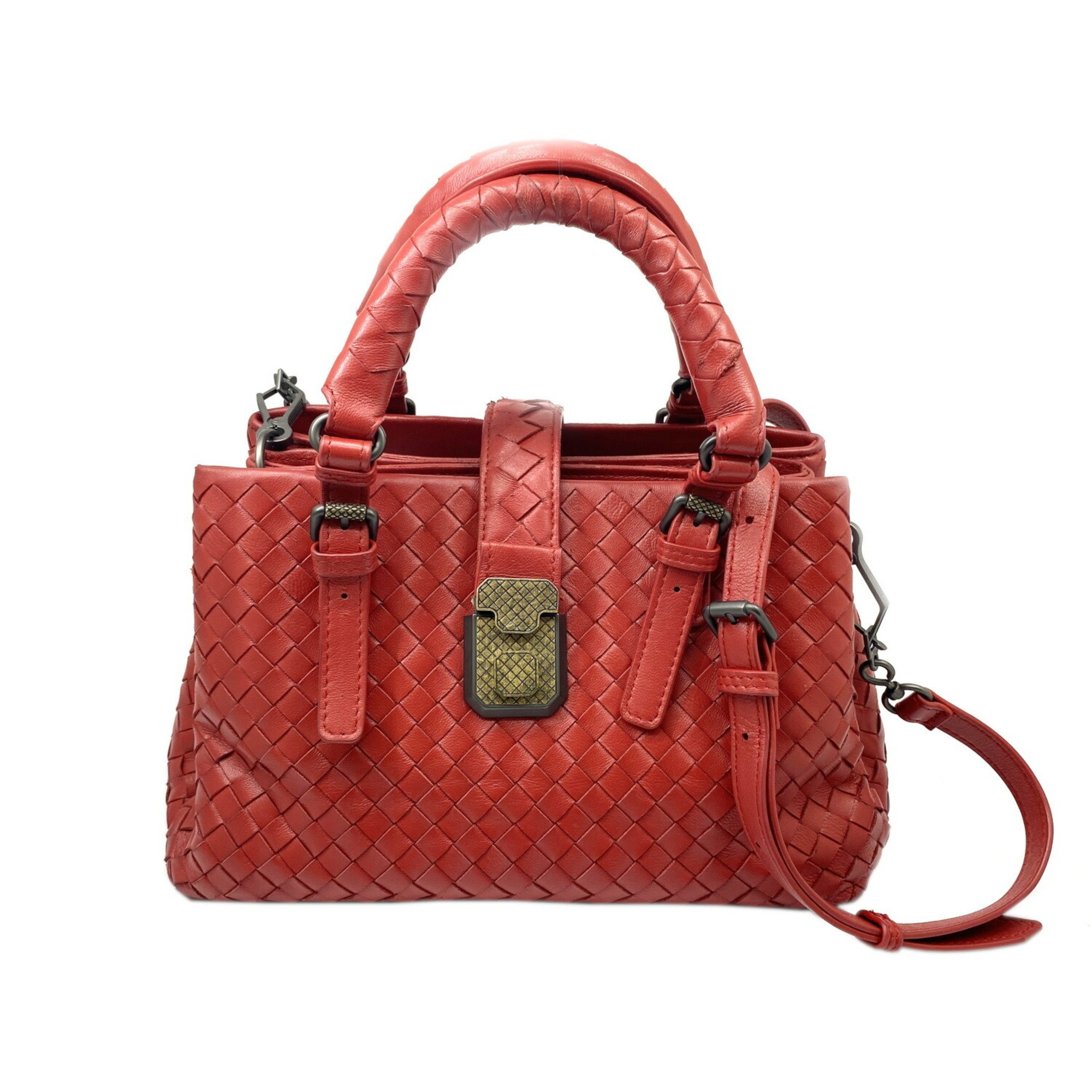 BOTTEGA VENETA Bottega Veneta Intrecciato Baby Roma Leather Red Handbag Bag Women's