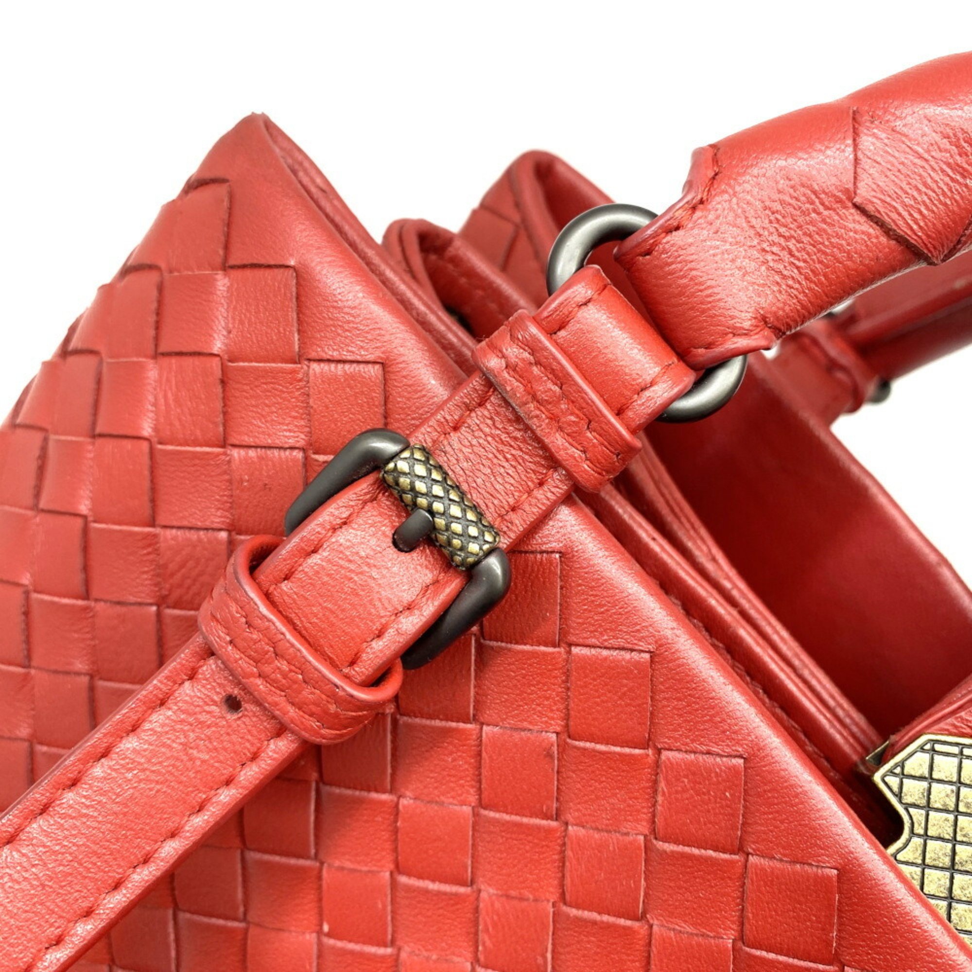 BOTTEGA VENETA Bottega Veneta Intrecciato Baby Roma Leather Red Handbag Bag Women's