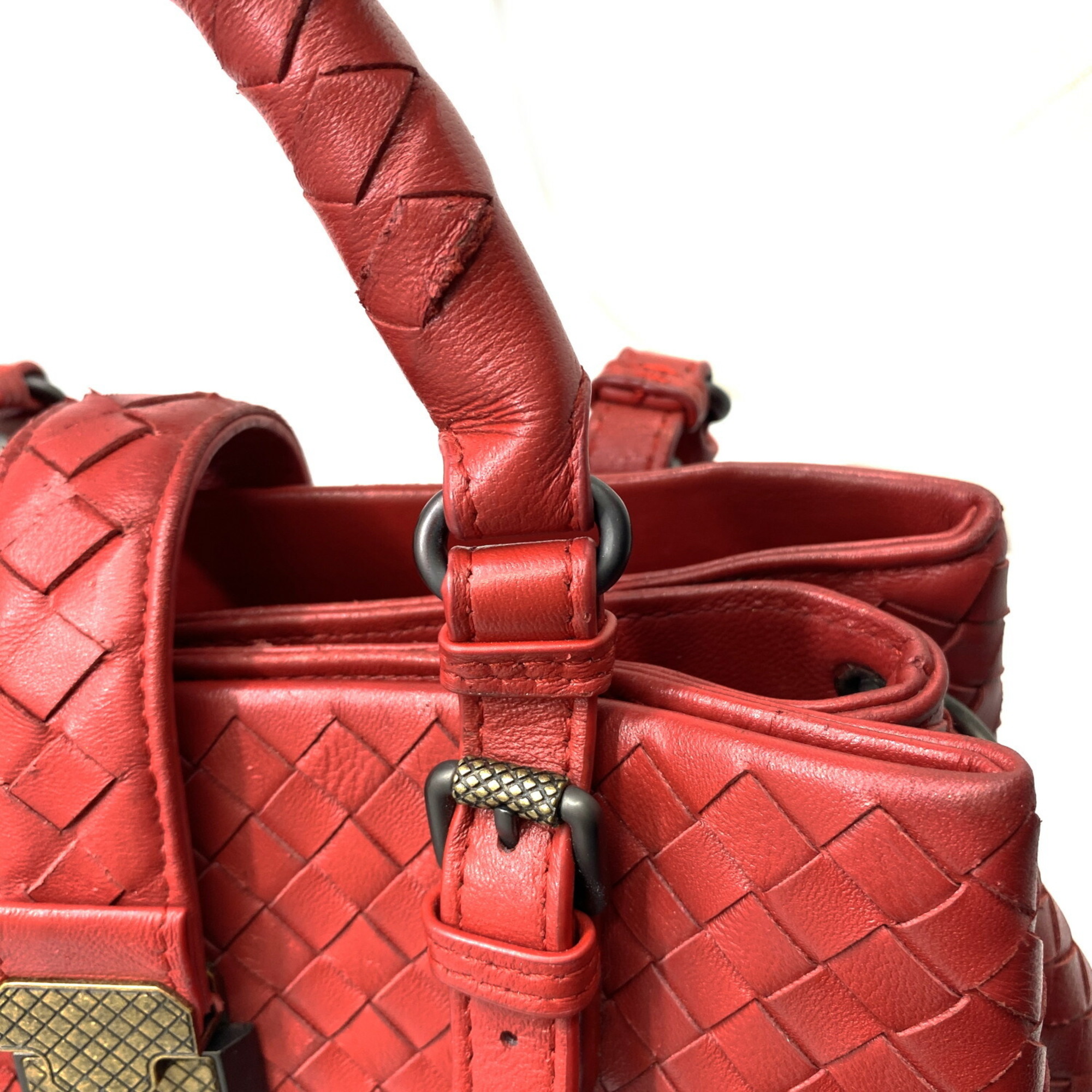 BOTTEGA VENETA Bottega Veneta Intrecciato Baby Roma Leather Red Handbag Bag Women's