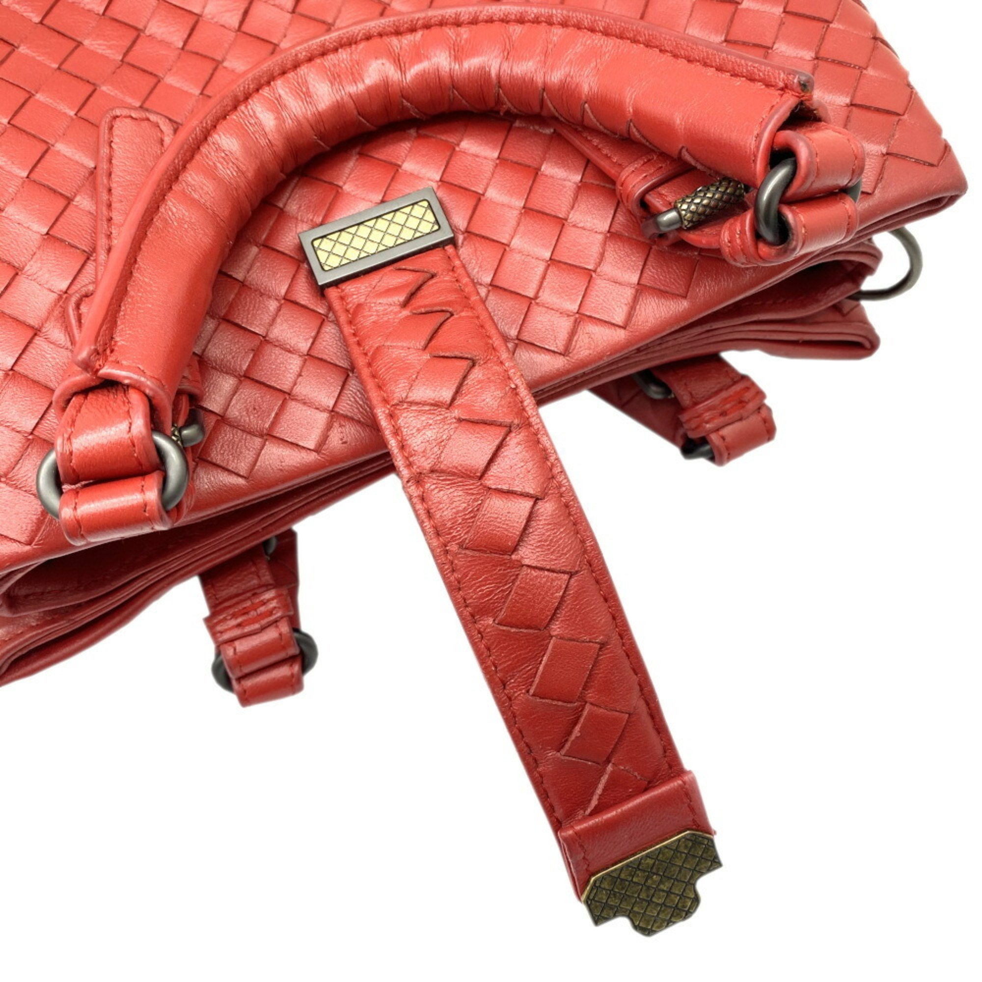 BOTTEGA VENETA Bottega Veneta Intrecciato Baby Roma Leather Red Handbag Bag Women's