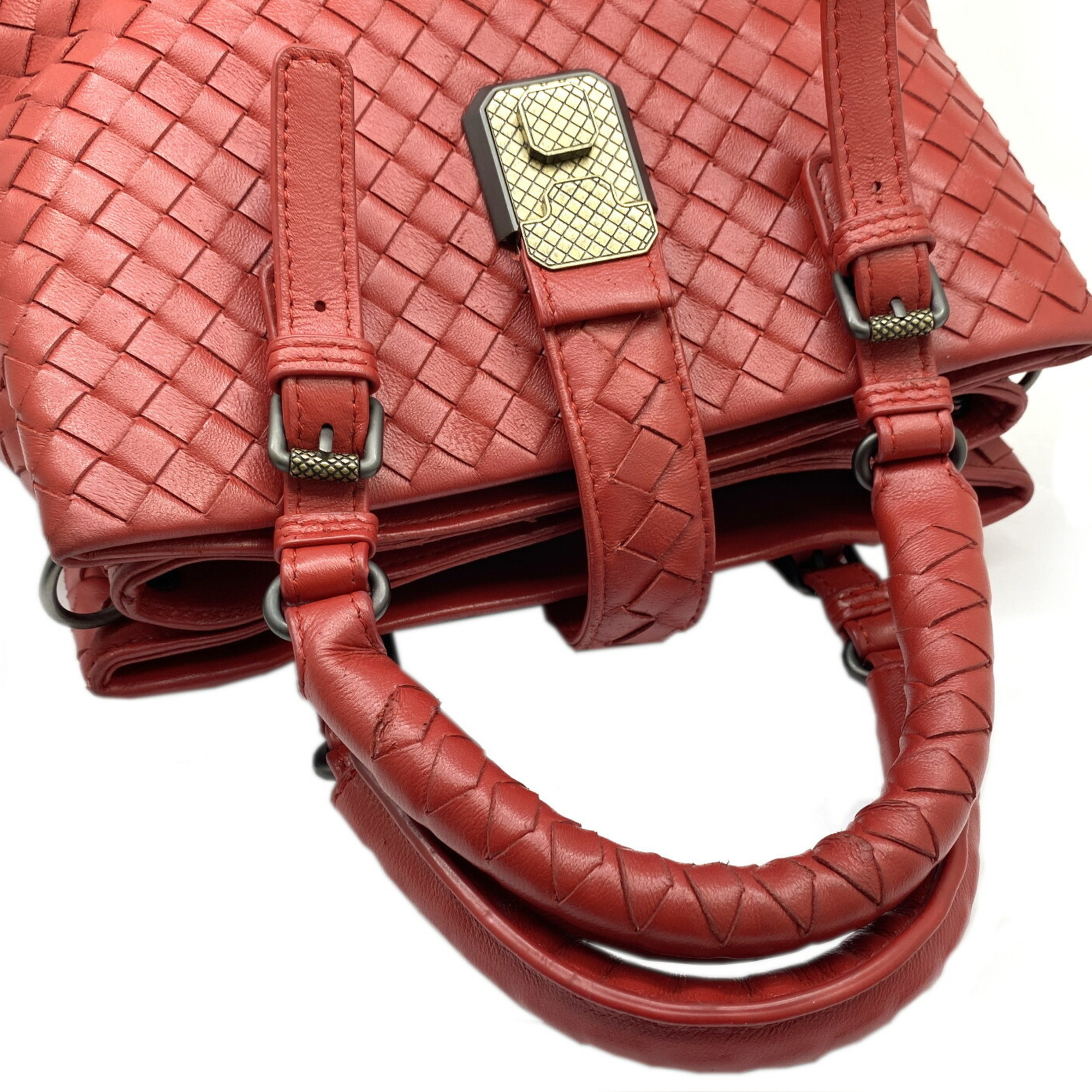 BOTTEGA VENETA Bottega Veneta Intrecciato Baby Roma Leather Red Handbag Bag Women's