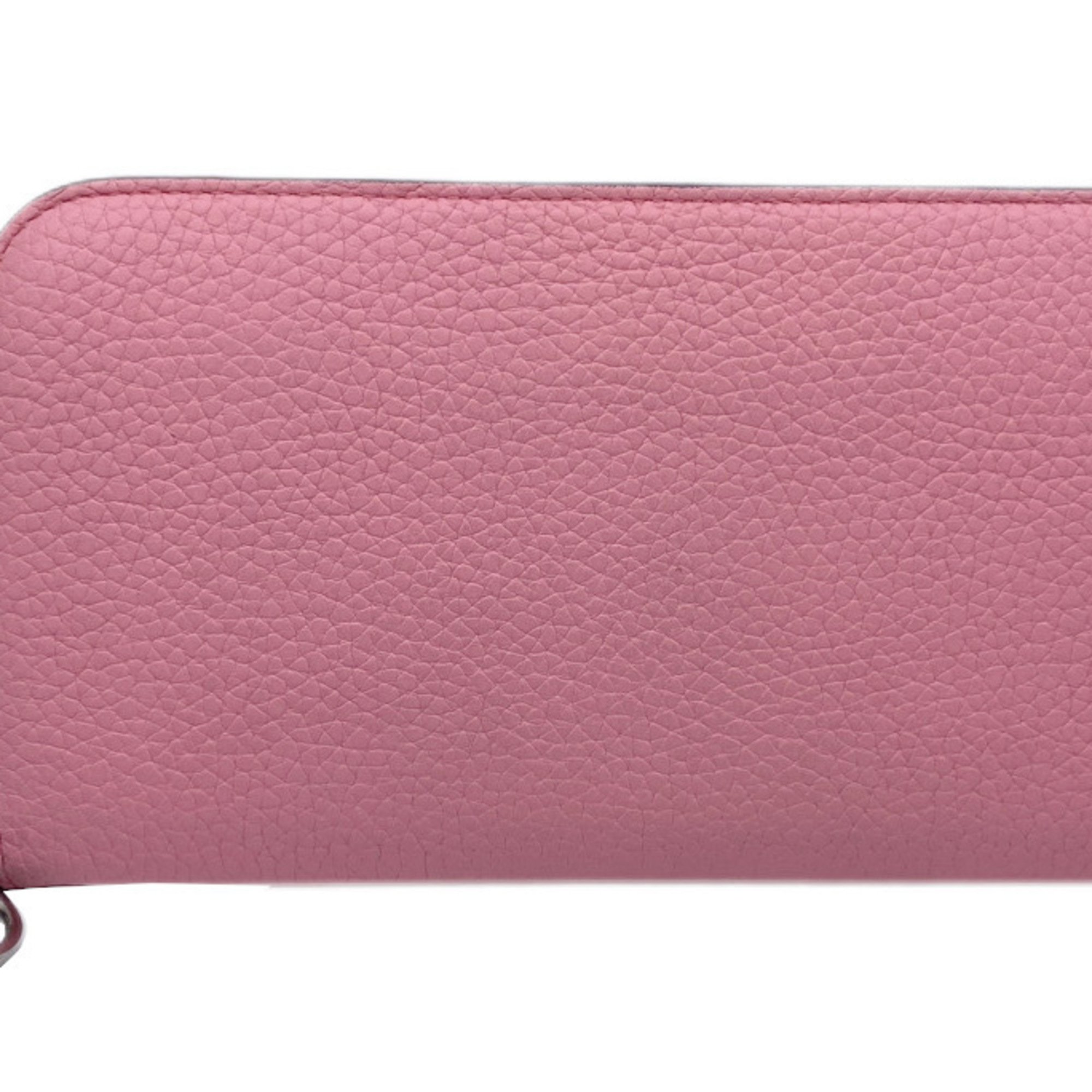 Christian Dior Round Long Wallet Charm Coin Purse Leather Pink Greige Women's Men's