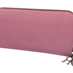 Christian Dior Round Long Wallet Charm Coin Purse Leather Pink Greige Women's Men's