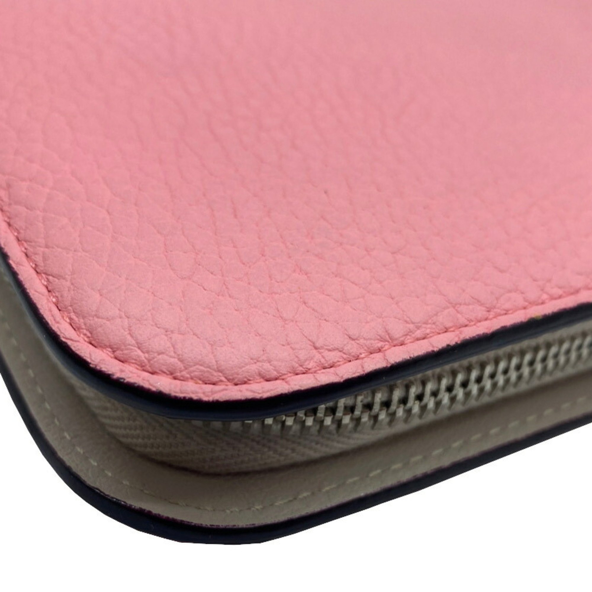 Christian Dior Round Long Wallet Charm Coin Purse Leather Pink Greige Women's Men's