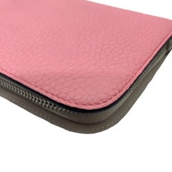 Christian Dior Round Long Wallet Charm Coin Purse Leather Pink Greige Women's Men's