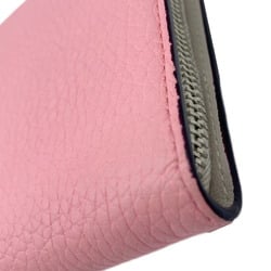 Christian Dior Round Long Wallet Charm Coin Purse Leather Pink Greige Women's Men's