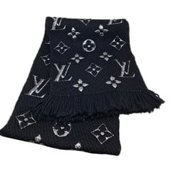 LOUIS VUITTON Louis Vuitton Echarpe Mania Shine Wool Black Silver M75833 Scarf Stole Men Women