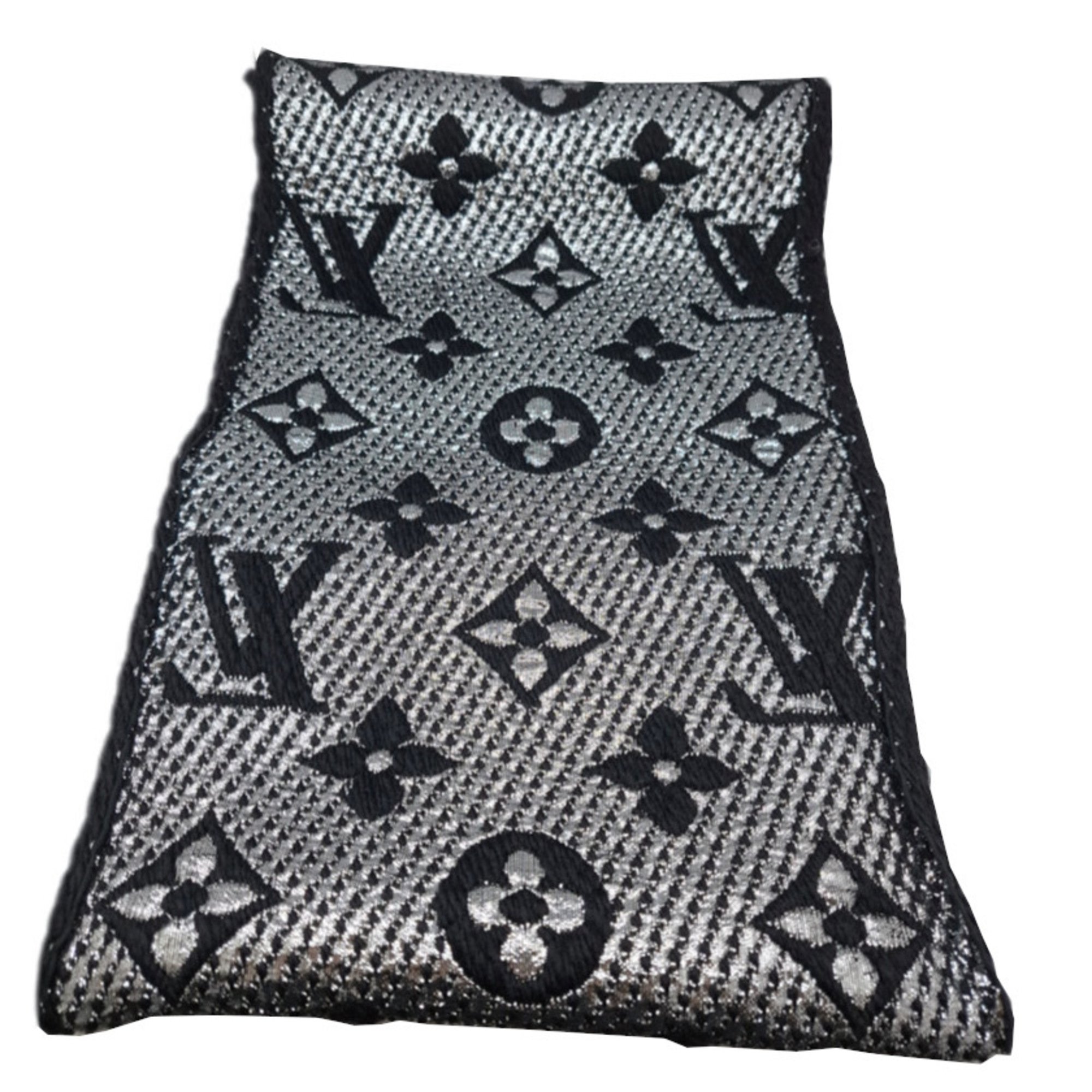 LOUIS VUITTON Louis Vuitton Echarpe Mania Shine Wool Black Silver M75833 Scarf Stole Men Women