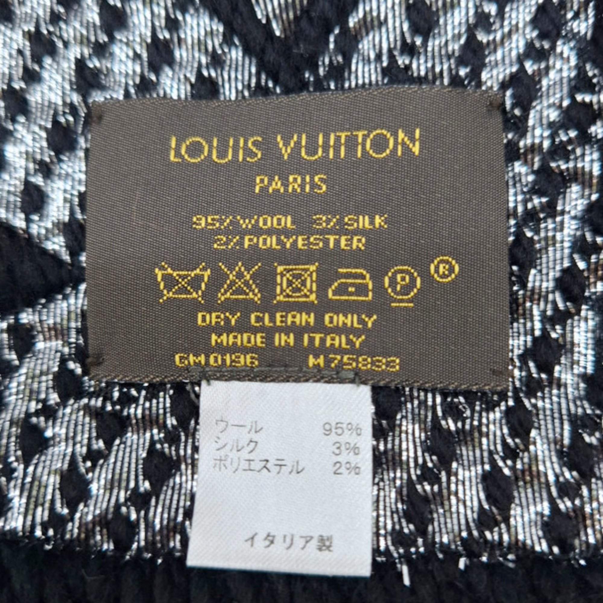 LOUIS VUITTON Louis Vuitton Echarpe Mania Shine Wool Black Silver M75833 Scarf Stole Men Women