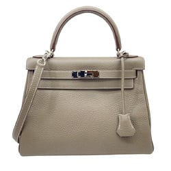 HERMES Kelly 28 Taurillon Etoupe Handbag Tote Shoulder Clemence Leather Inner Stitching R□ Stamp 2014 Women's