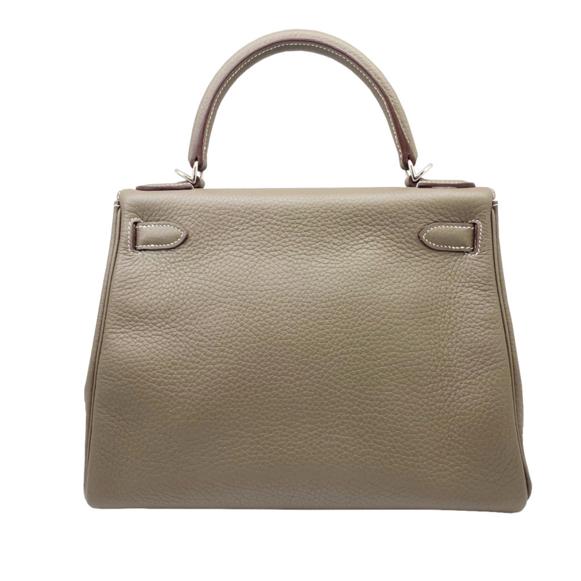 HERMES Kelly 28 Taurillon Etoupe Handbag Tote Shoulder Clemence Leather Inner Stitching R□ Stamp 2014 Women's