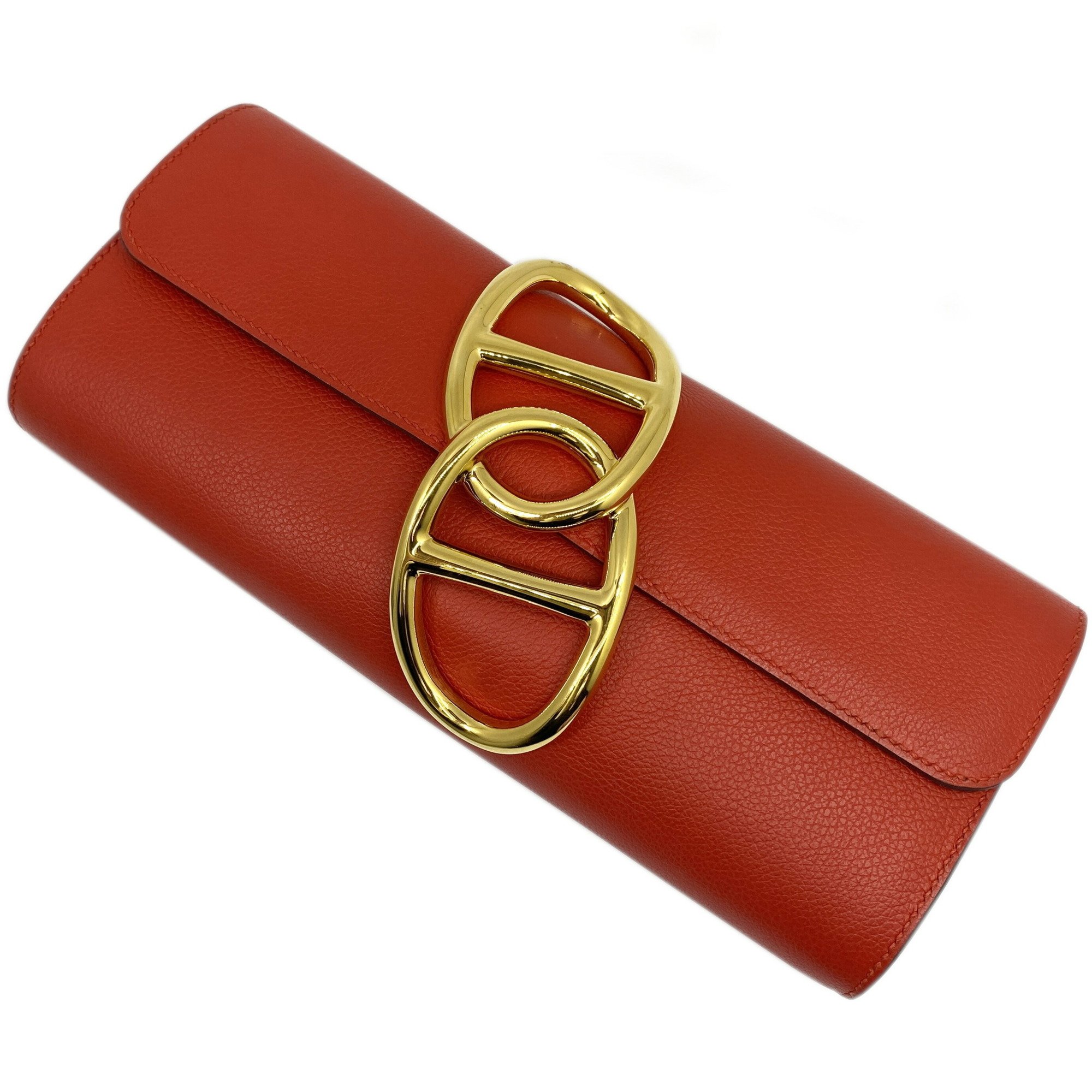 HERMES Hermes Ege Evercolor Red Rouge Tomato Clutch Bag X Stamp 2016 Chaine d'Ancre Women's