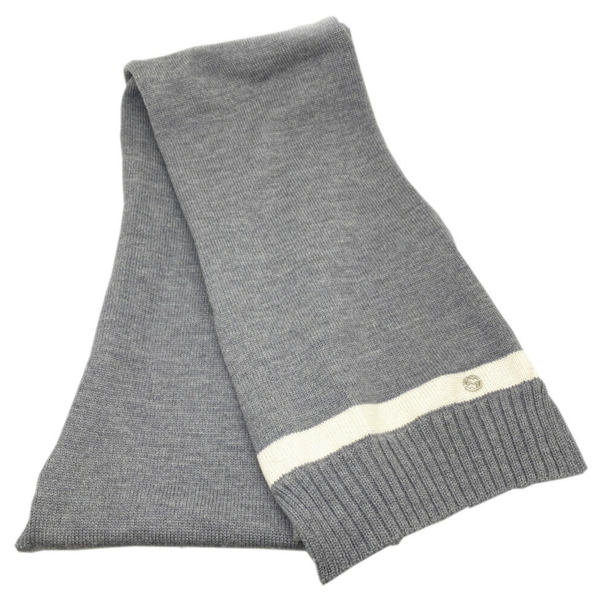 GUCCI Gucci Wool Scarf Grey White GG Stole Women Men