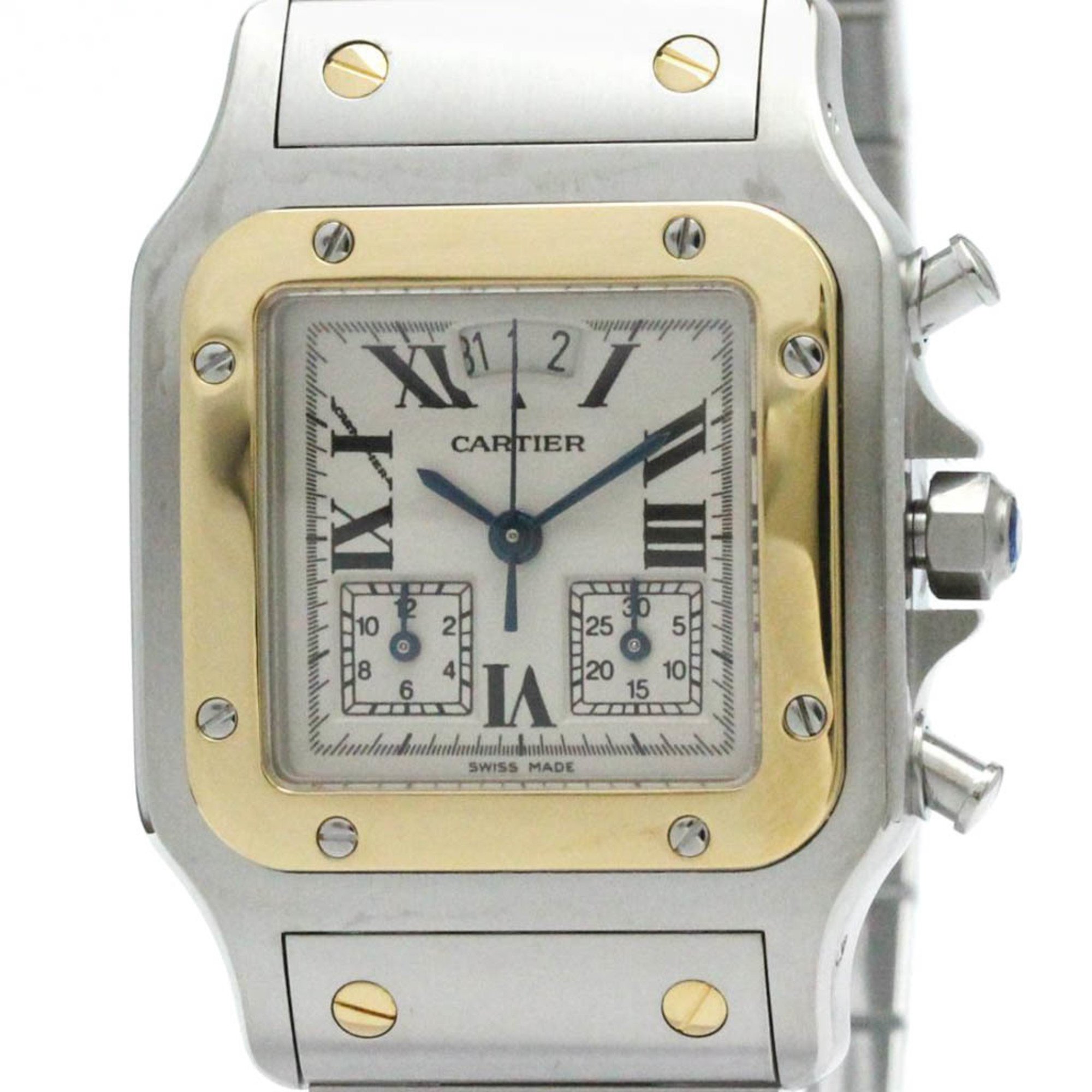 Polished CARTIER Santos Galbee Chrono Reflex Quartz Mens Watch W20042C4 BF577471